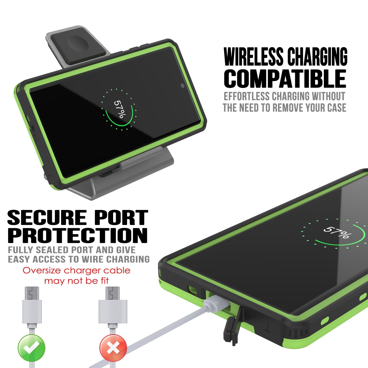 PunkCase Galaxy Note 10 Waterproof Case, [KickStud Series] Armor Cover [Light-Green] (Color in image: Black)