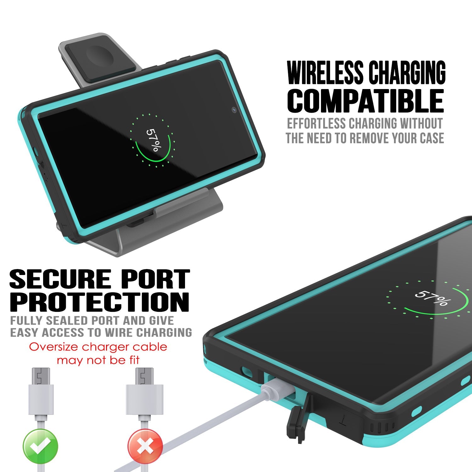 PunkCase Galaxy Note 10 Waterproof Case, [KickStud Series] Armor Cover [Teal] (Color in image: Red)