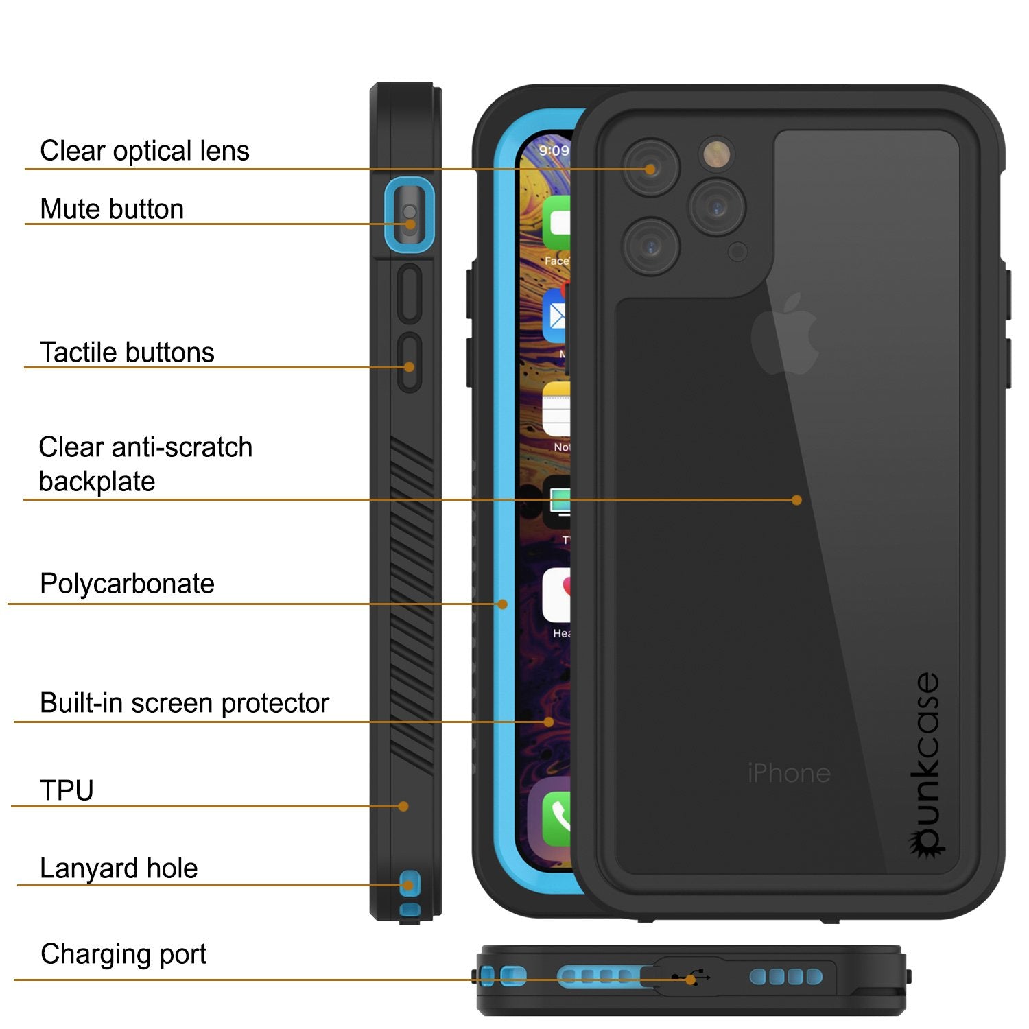 Capinha impermeável para iPhone 11 Pro Max, Punkcase [Série Extreme] Capinha de armadura com protetor de tela embutido  [Azul Claro]