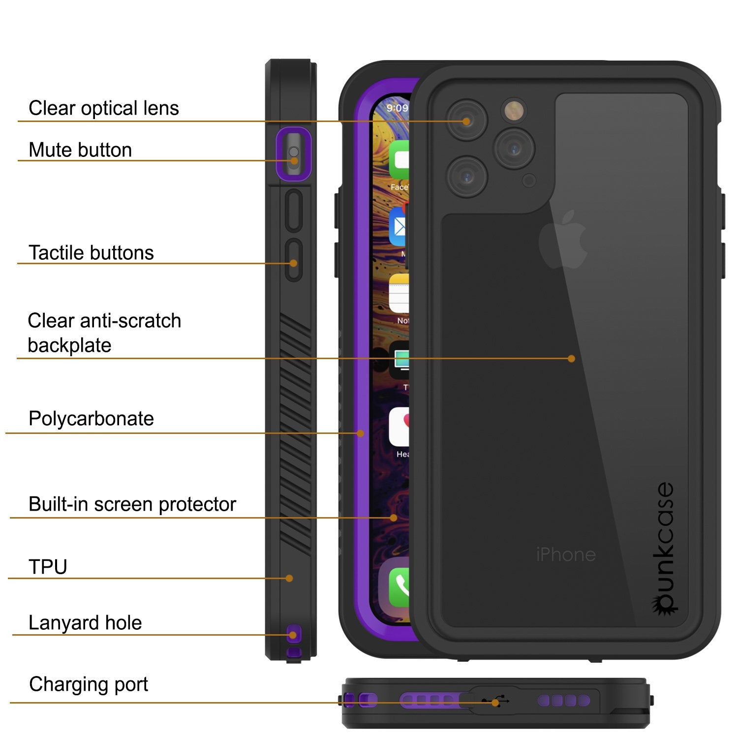 Capinha impermeável para iPhone 11 Pro Max, Punkcase [Série Extreme] Capinha de armadura com protetor de tela embutido  [Roxa]