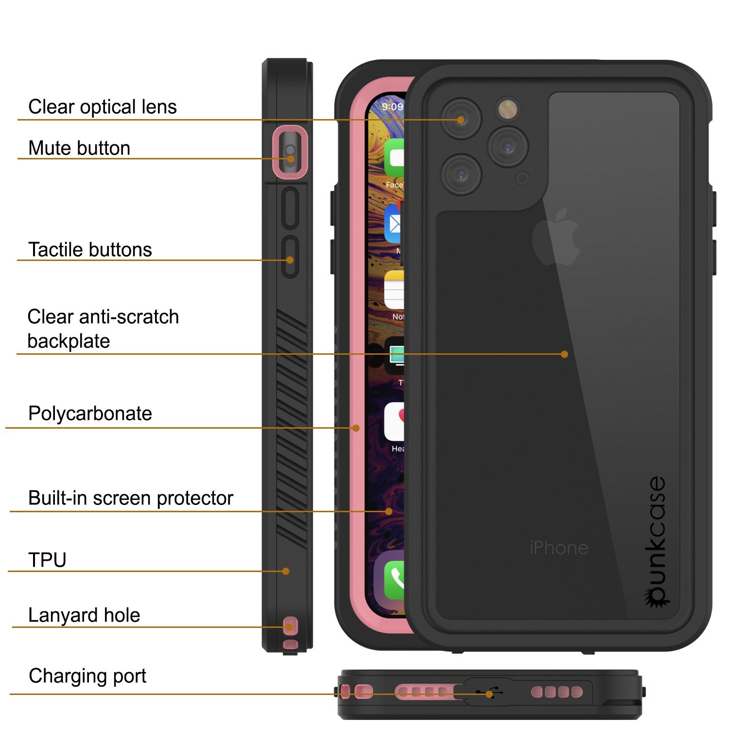 Capinha impermeável para iPhone 11 Pro Max, Punkcase [Série Extreme] Capinha de armadura com protetor de tela embutido  [Rosa]