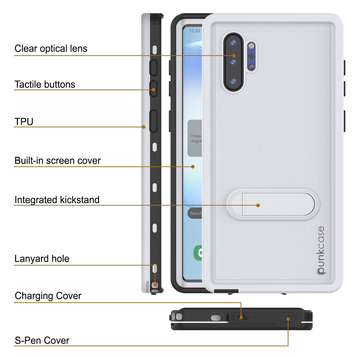 PunkCase Galaxy Note 10+ Plus Waterproof Case, [KickStud Series] Armor Cover [White] (Color in image: Pink)
