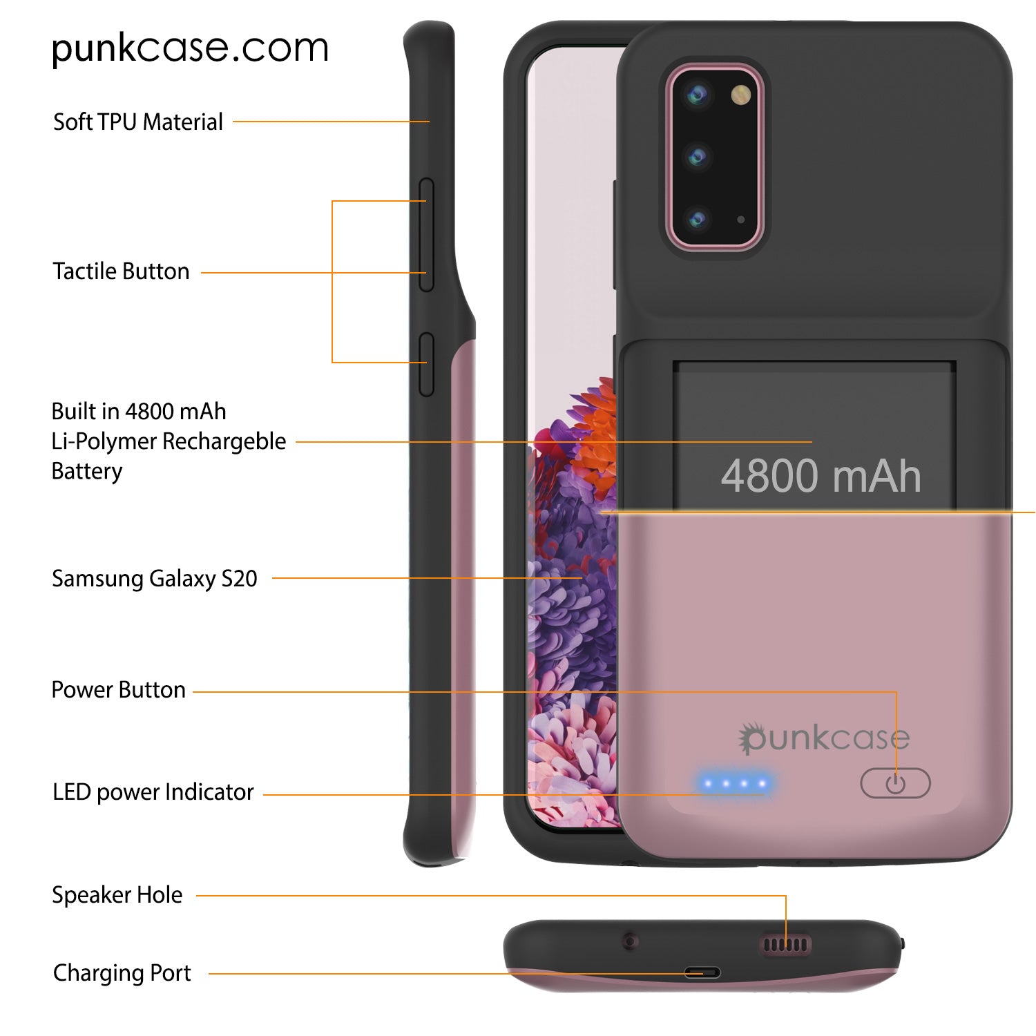 PunkJuice S20 Battery Case Rose - Fast Charging Power Juice Bank with 4800mAh (Color in image: Patterned Blue)