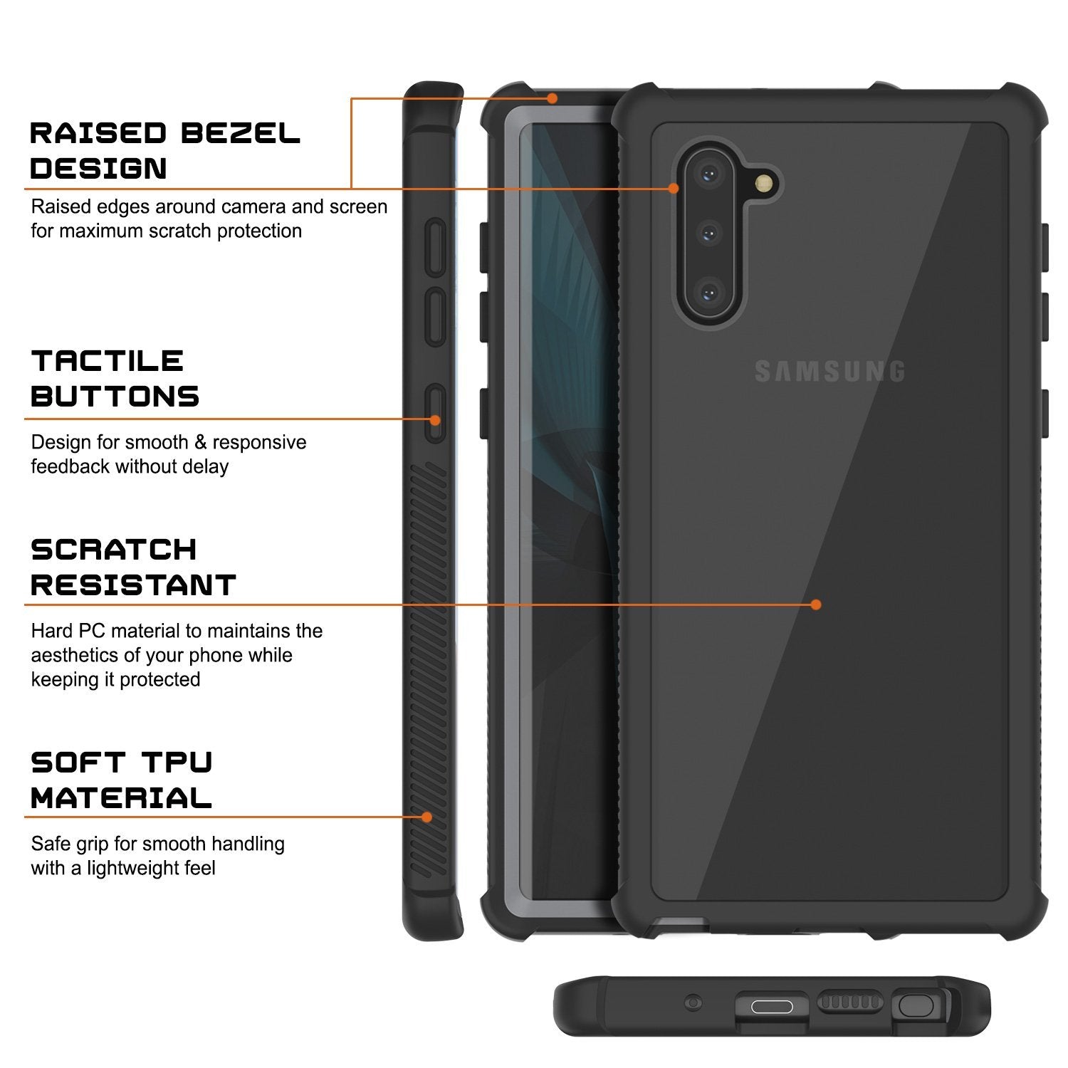 Punkcase Galaxy Note 10 Case, [Spartan Series] Black Rugged Heavy Duty Cover W/Built in Screen Protector (Color in image: Pink)