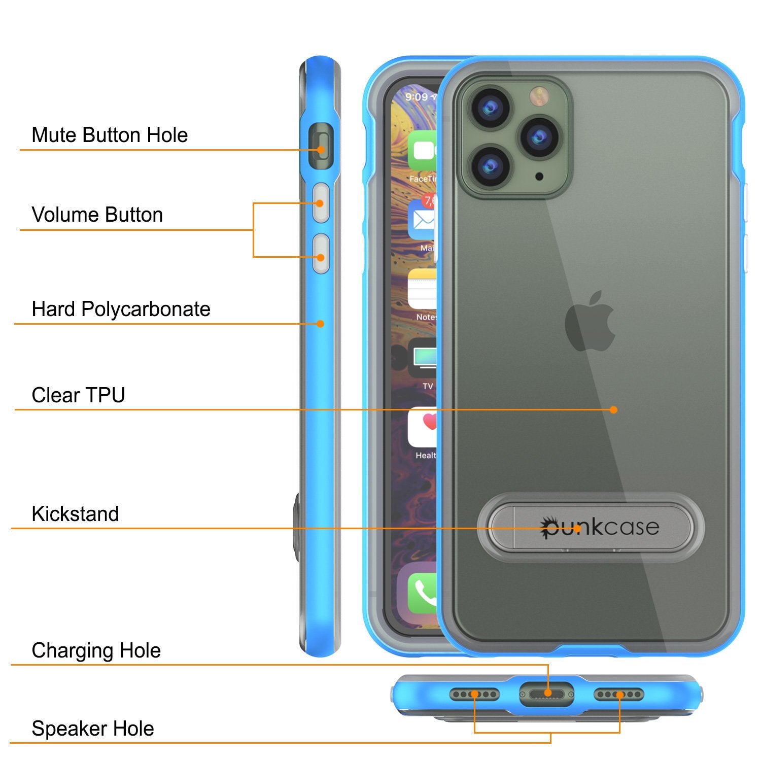 iPhone 11 Pro Case, PUNKcase [LUCID 3.0 Series] [Slim Fit] Armor Cover w/ Integrated Screen Protector [Blue] (Color in image: Gold)