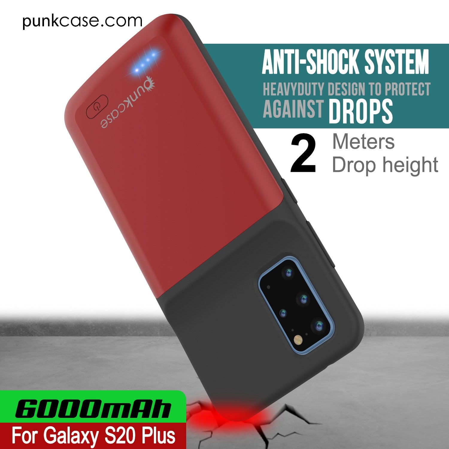 PunkJuice S20+ Plus Battery Case Red - Fast Charging Power Juice Bank with 6000mAh (Color in image: Patterned Black)