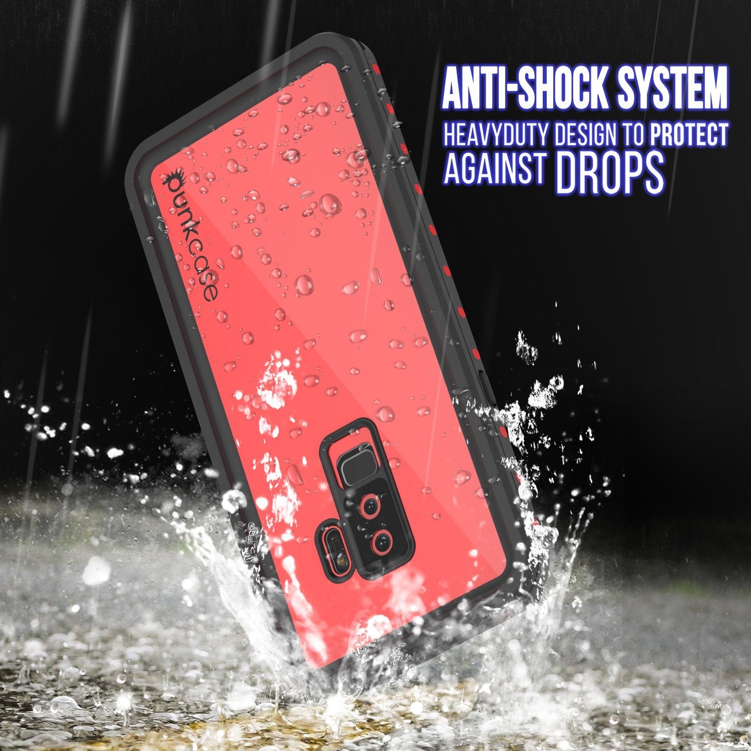 Galaxy S9 Plus Waterproof Case PunkCase StudStar Red Thin 6.6ft Underwater IP68 Shock/Snow Proof (Color in image: black)