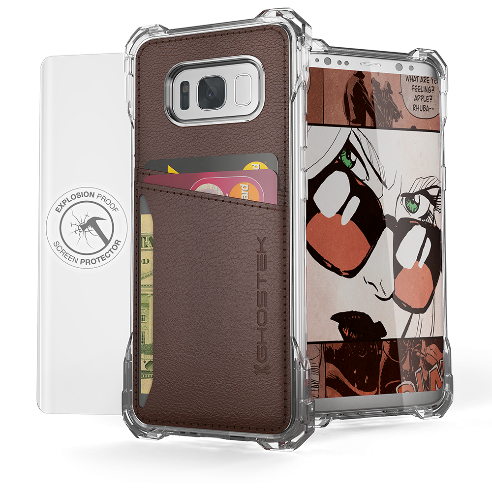 Capa de carteira Galaxy S8, Ghostek Exec Brown Series | Bumper de Impacto Híbrido Slim Armor | Capa de Manga Titular de Slot de Cartão de Crédito de Couro PU TPU