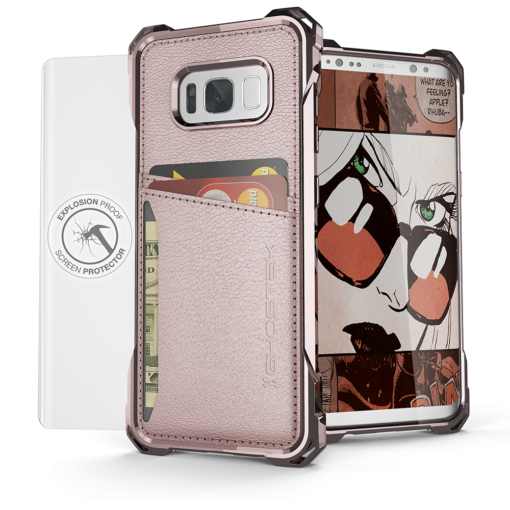 Capa de carteira Galaxy S8, Ghostek Exec Série Rosa | Bumper Híbrido de Armadura Fina | Capa de Manga com Suporte para Cartão de Crédito de Couro TPU PU