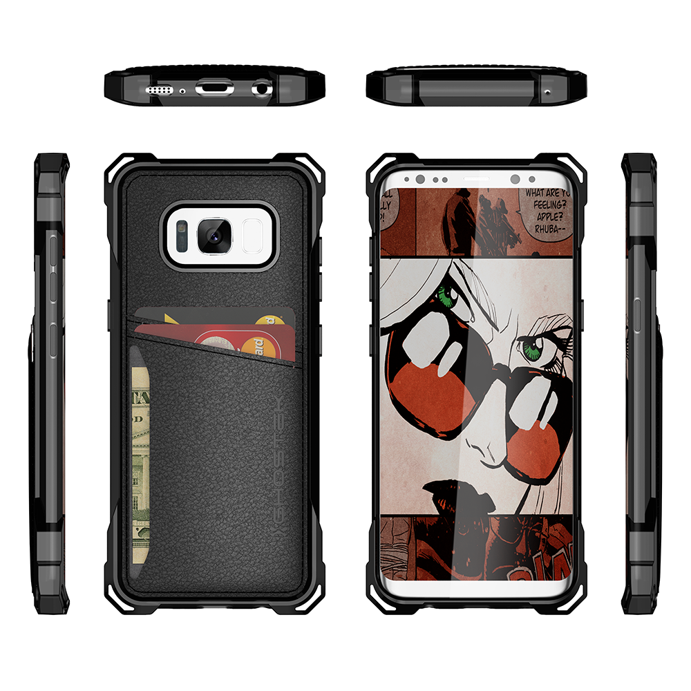 Galaxy S8 Wallet Case, Ghostek Exec Black Series | Slim Armor Hybrid Impact Bumper | TPU PU Leather Credit Card Slot Holder Sleeve Cover (Color in image: Gold)