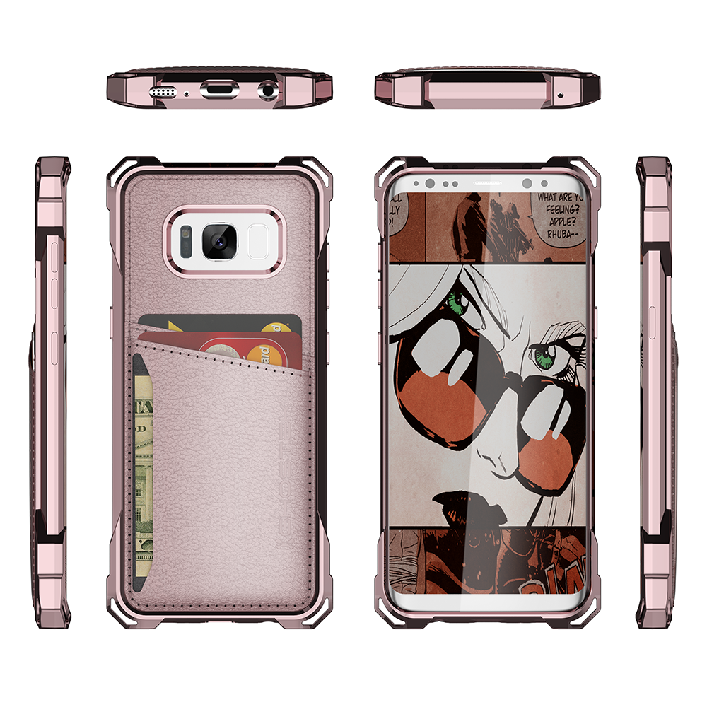Galaxy S8 Wallet Case, Ghostek Exec Pink Series | Slim Armor Hybrid Impact Bumper | TPU PU Leather Credit Card Slot Holder Sleeve Cover (Color in image: Brown)