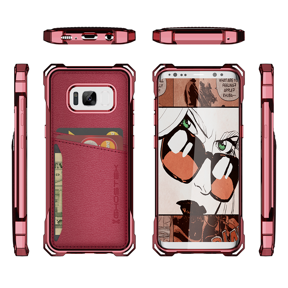 Galaxy S8 Wallet Case, Ghostek Exec Red Series | Slim Armor Hybrid Impact Bumper | TPU PU Leather Credit Card Slot Holder Sleeve Cover (Color in image: Brown)