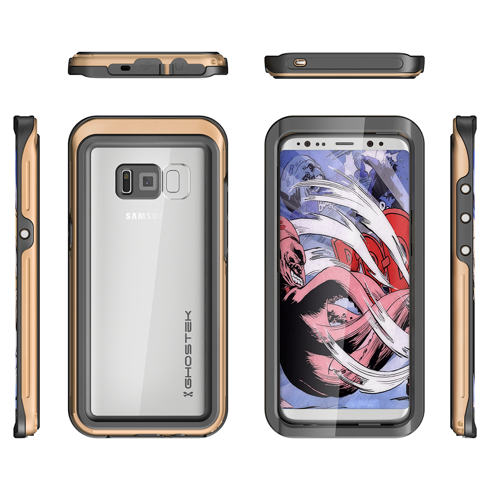 Galaxy S8 Waterproof Case, Ghostek Atomic 3 Series| Underwater | Shockproof | Dirt-proof | Snow-proof | Aluminum Frame | Ultra Fit | Swimming | (Gold) (Color in image: Red)