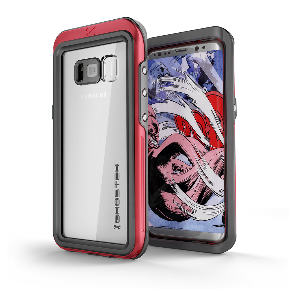 Capa resistente à água Galaxy S8, Ghostek Atomic 3 Series | Subaquático | À prova de choque | À prova de sujeira | À prova de neve | Moldura de alumínio | Ajuste ultra | Natação | (Vermelho)