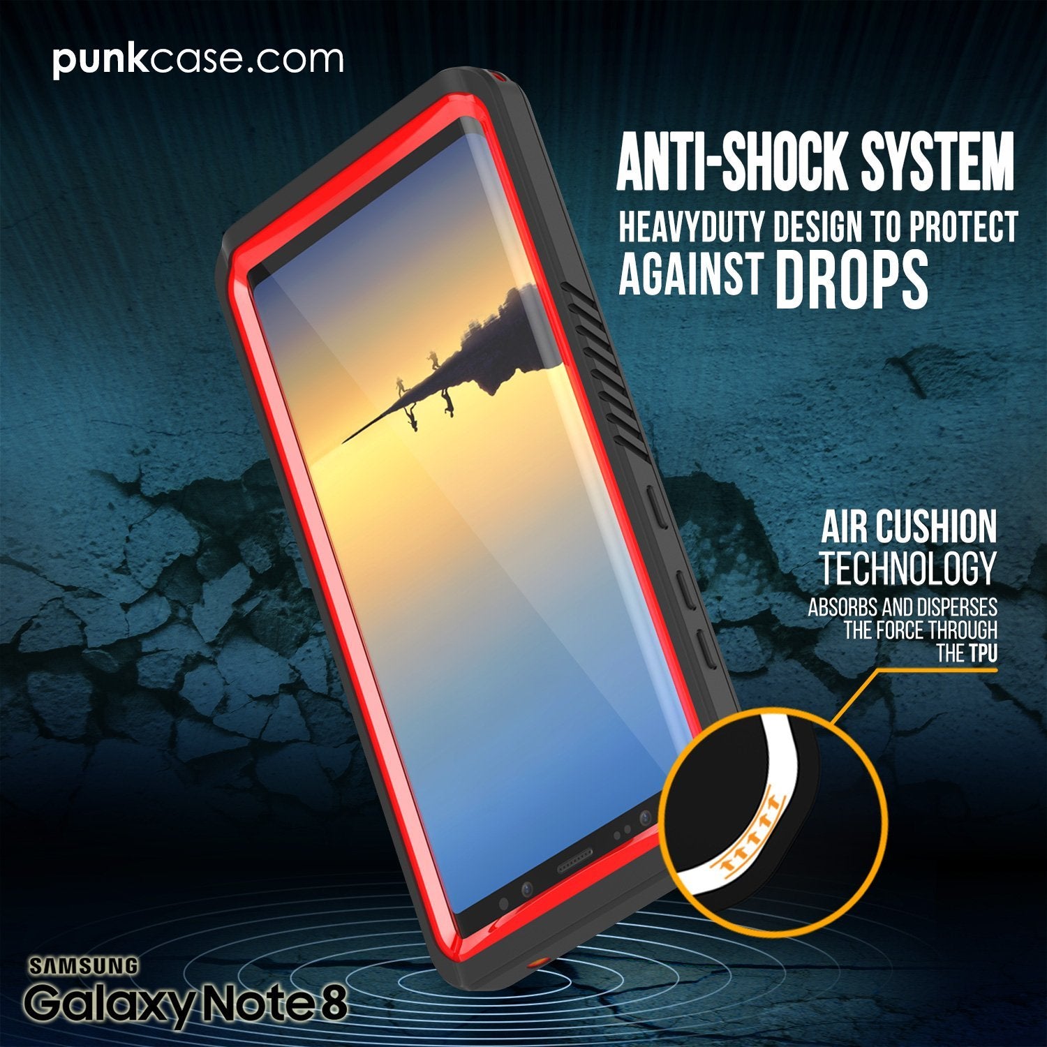 Capa para Galaxy Note 8, Punkcase [Série Extreme] [Slim Fit] [Certificado IP68] [À prova de choque] Capa de proteção com protetor de tela embutido [Vermelho]