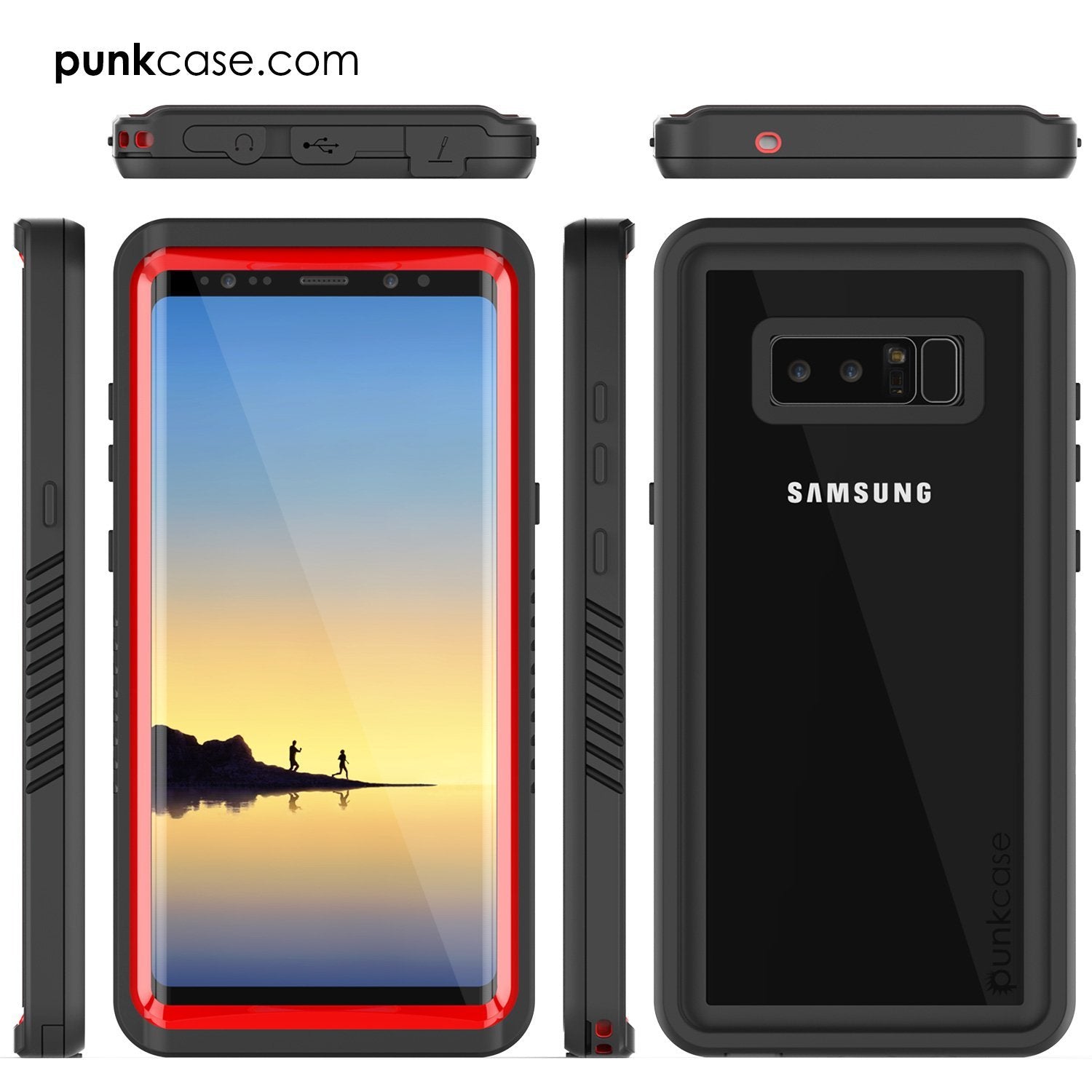 Galaxy Note 8 Case, Punkcase [Extreme Series] [Slim Fit] [IP68 Certified] [Shockproof] Armor Cover W/ Built In Screen Protector [Red] (Color in image: White)