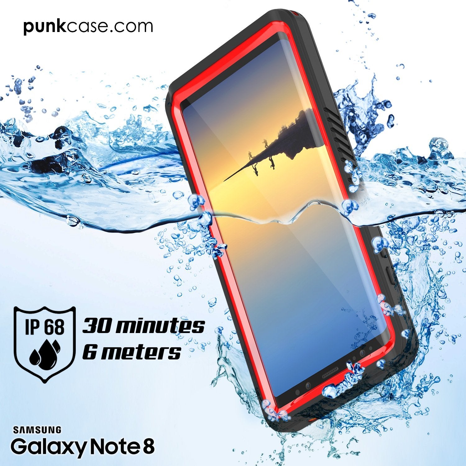 Capa para Galaxy Note 8, Punkcase [Série Extreme] [Slim Fit] [Certificado IP68] [À prova de choque] Capa de proteção com protetor de tela embutido [Vermelho]