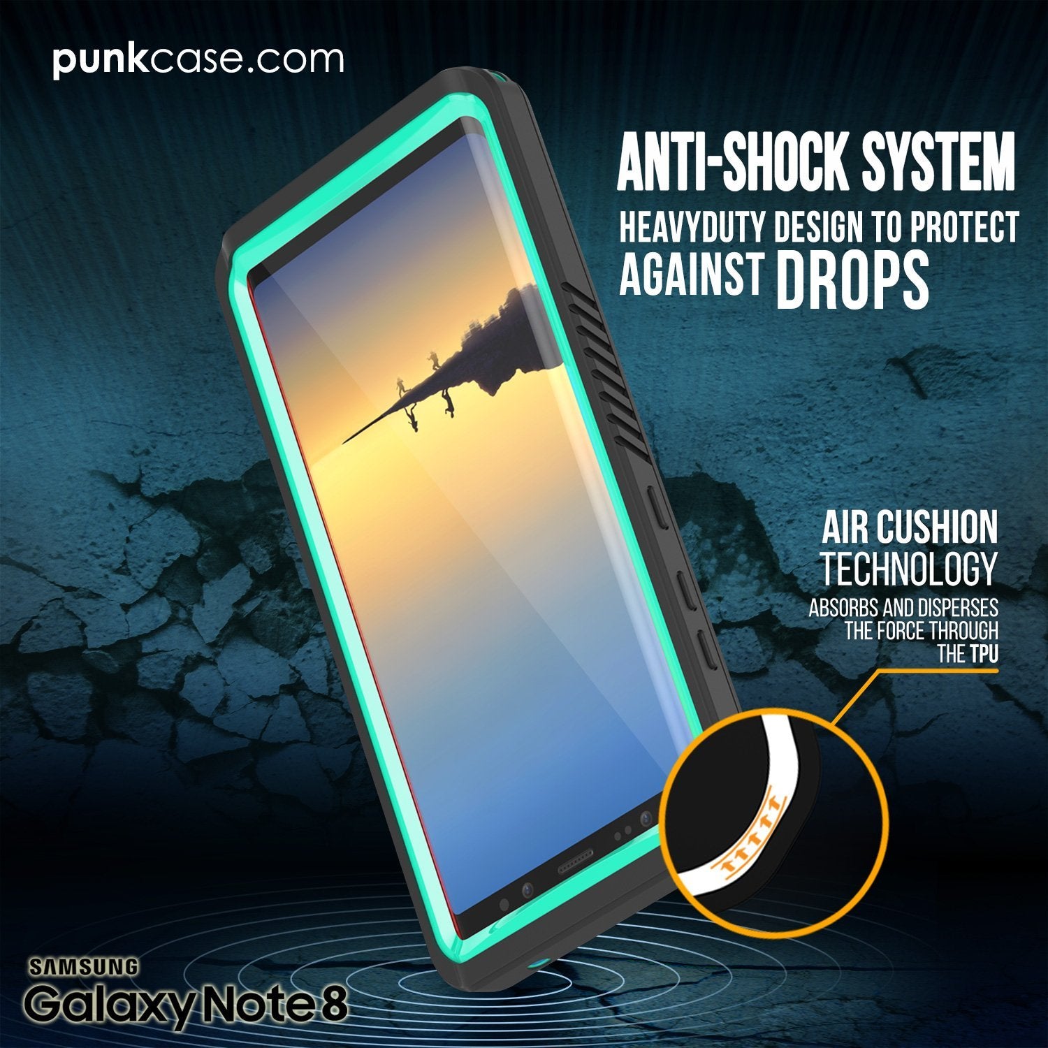 Capa Galaxy Note 8, Punkcase [Série Extreme] [Ajuste Fino] [Certificado IP68] [À Prova de Choque] Capa de Armadura com Protetor de Tela Integrado [Azul-petróleo]