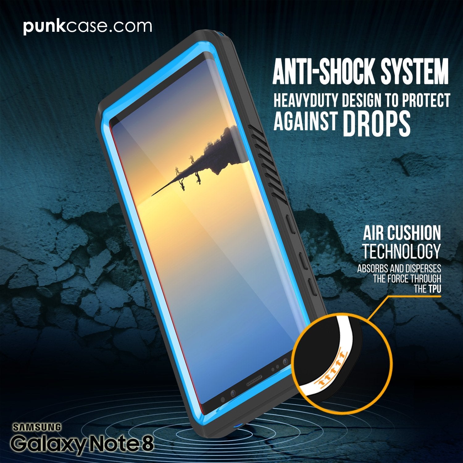 Capa Galaxy Note 8, Punkcase [Série Extrema] [Ajuste Slim] [Certificação IP68] [À Prova de Choque] Capa de Armadura com Protetor de Tela Incorporado [Azul Claro]