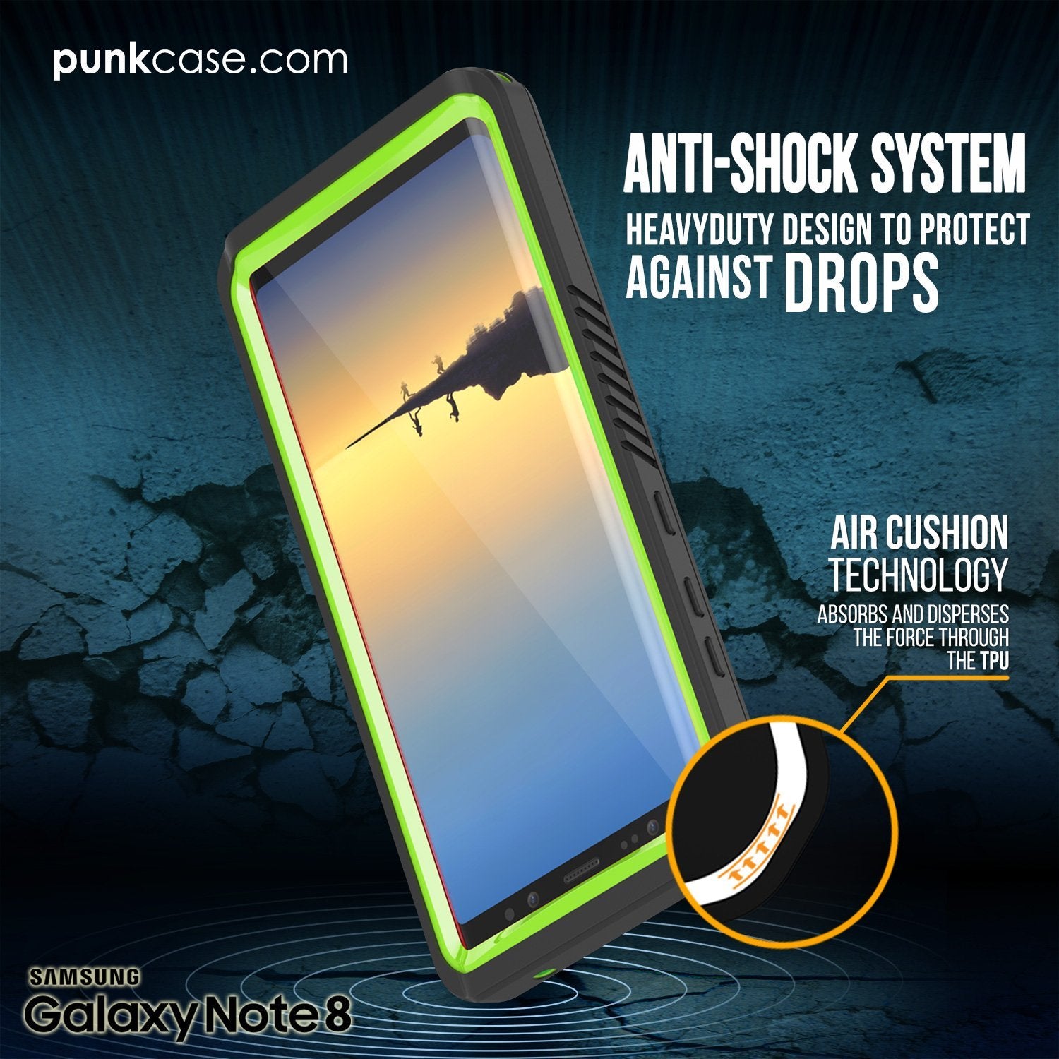 Capa Galaxy Note 8, Punkcase [Série Extrema] [Ajuste Slim] [Certificado IP68] [Prova de choque] Capa de Armadura com Protetor de Tela Embutido [Verde Claro]