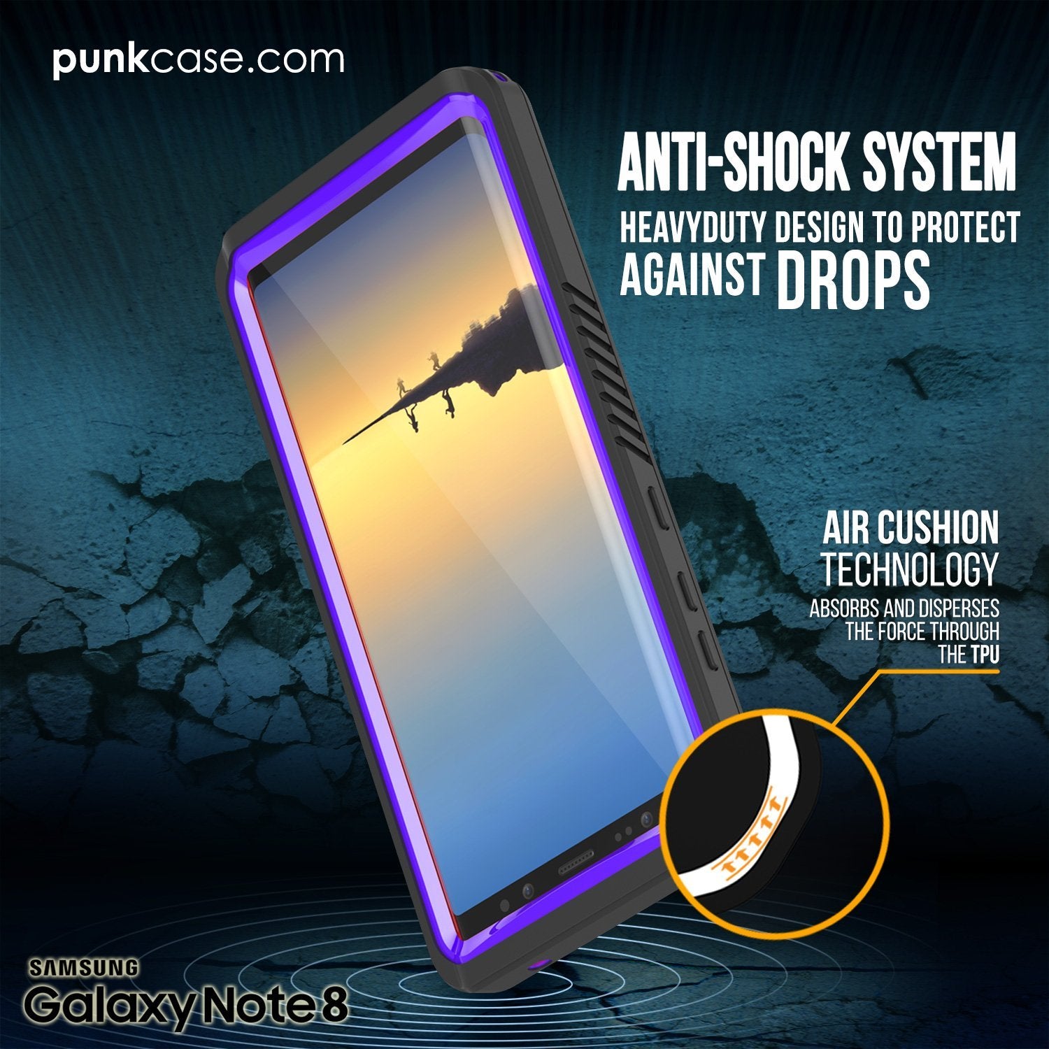 Capa Galaxy Note 8, Punkcase [Série Extreme] [Ajuste Slim] [Certificado IP68] [À Prova de Choque] Capa de Armadura com Protetor de Tela Embutido [Roxo]