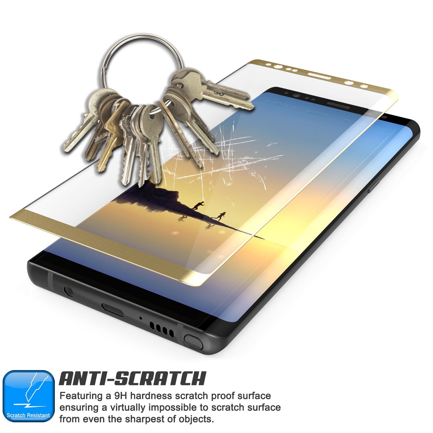 Galaxy Note 8  Gold Punkcase Glass SHIELD Tempered Glass Screen Protector 0.33mm Thick 9H Glass (Color in image: Silver)