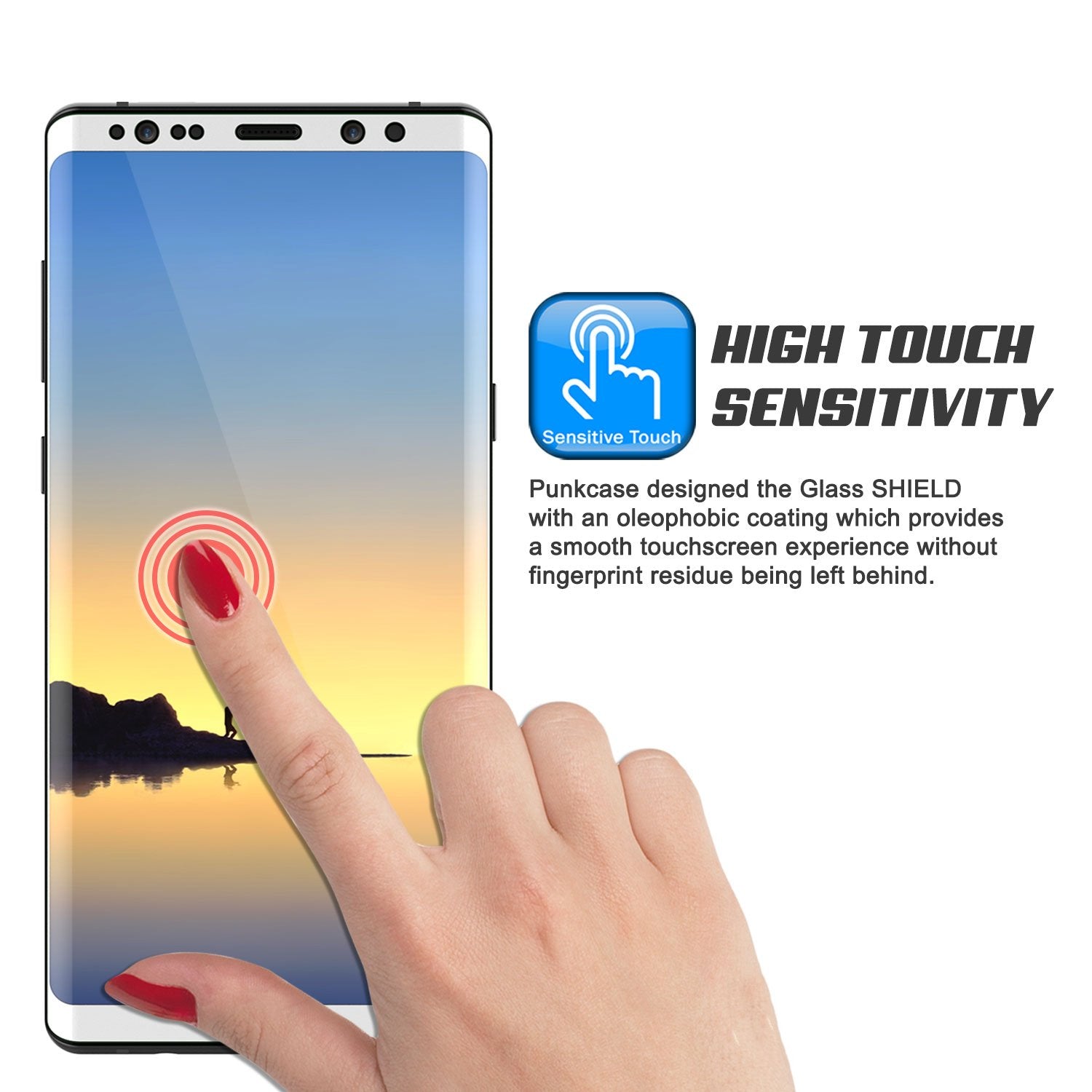 Galaxy Note 8  White Punkcase Glass SHIELD Tempered Glass Screen Protector 0.33mm Thick 9H Glass (Color in image: Silver)