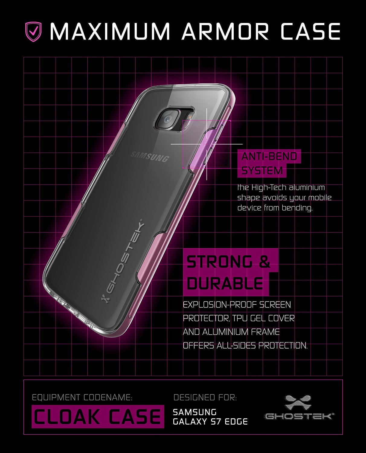 Capa para S7 Edge Ghostek® Cloak Série Rosa Slim | Moldura de Alumínio Garantia Vitalícia de Troca