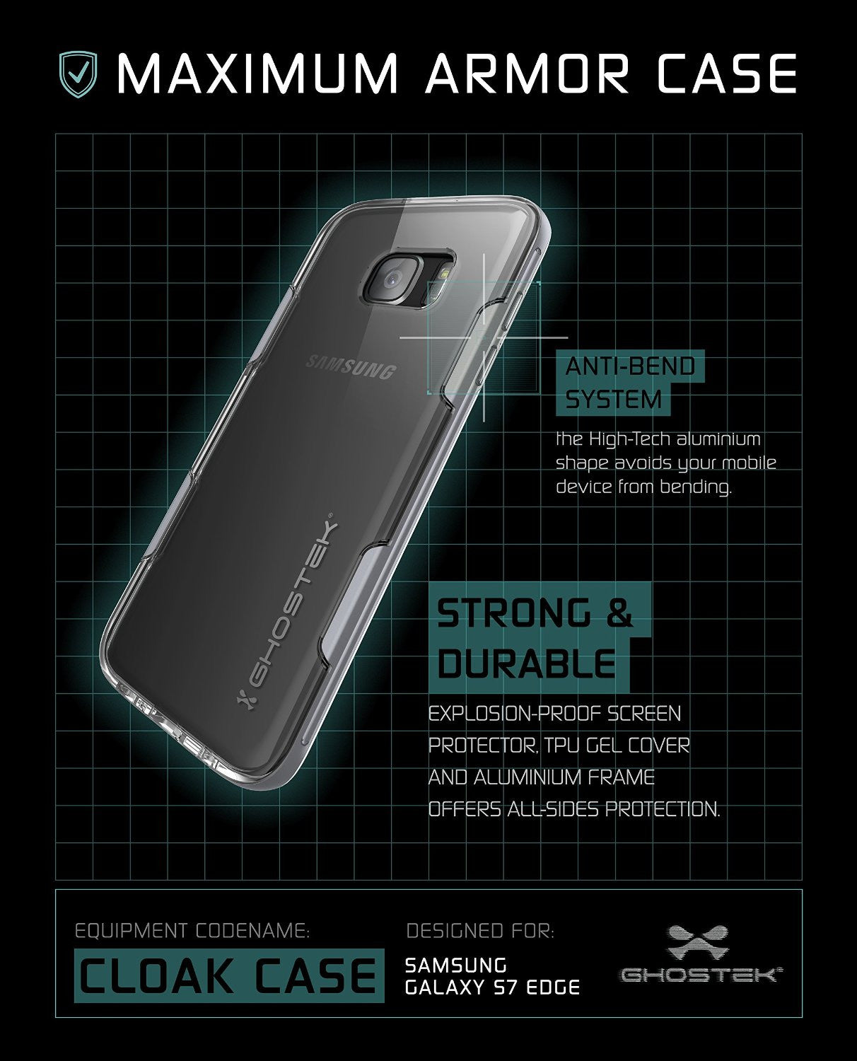 Capa de S7 Edge Ghostek® Cloak Série Prata Slim | Moldura de Alumínio Garantia Vitalícia de Troca