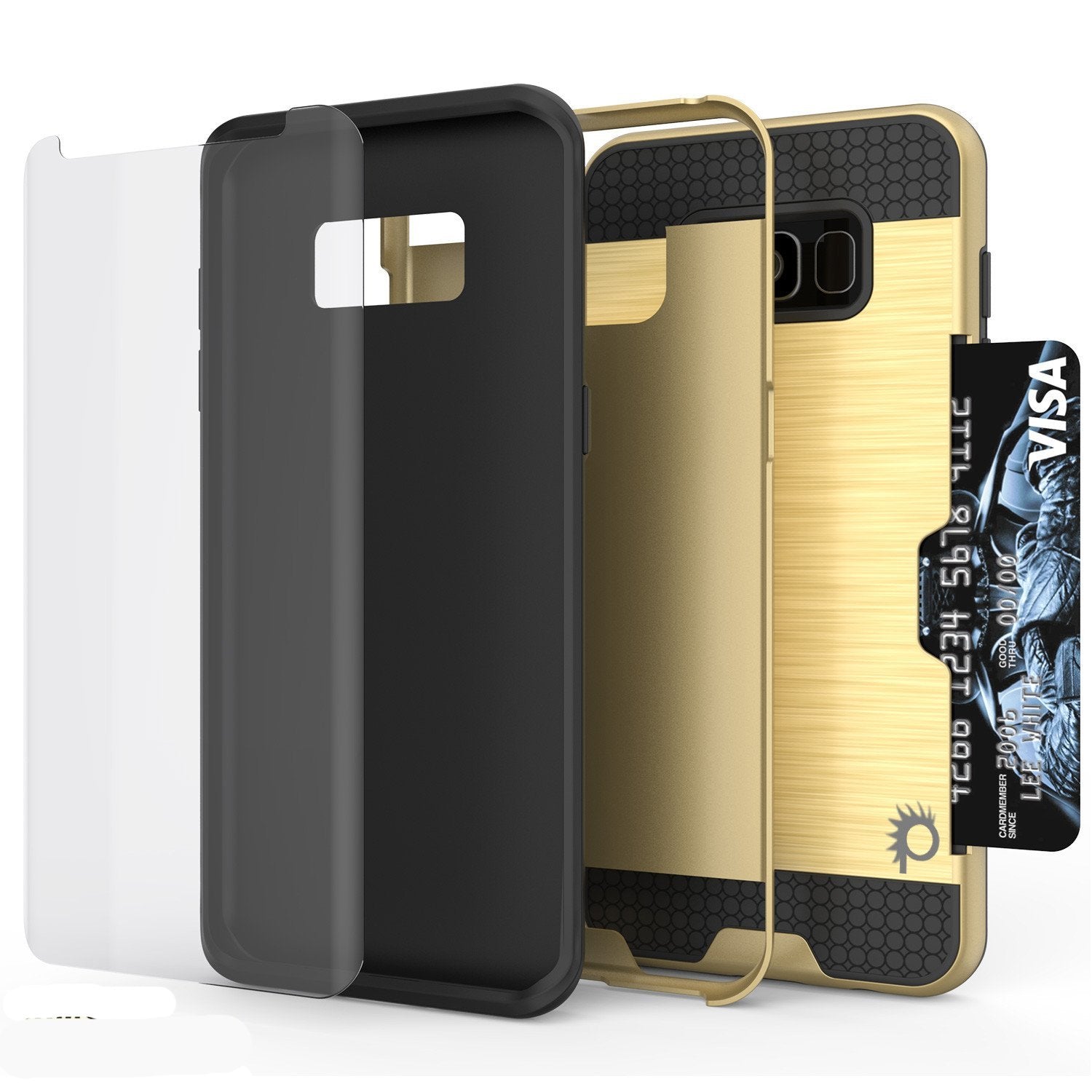 Galaxy S8 Plus Case, PUNKcase [SLOT Series] [Slim Fit] Dual-Layer Armor Cover w/Integrated Anti-Shock System, Credit Card Slot [Gold] (Color in image: Silver)