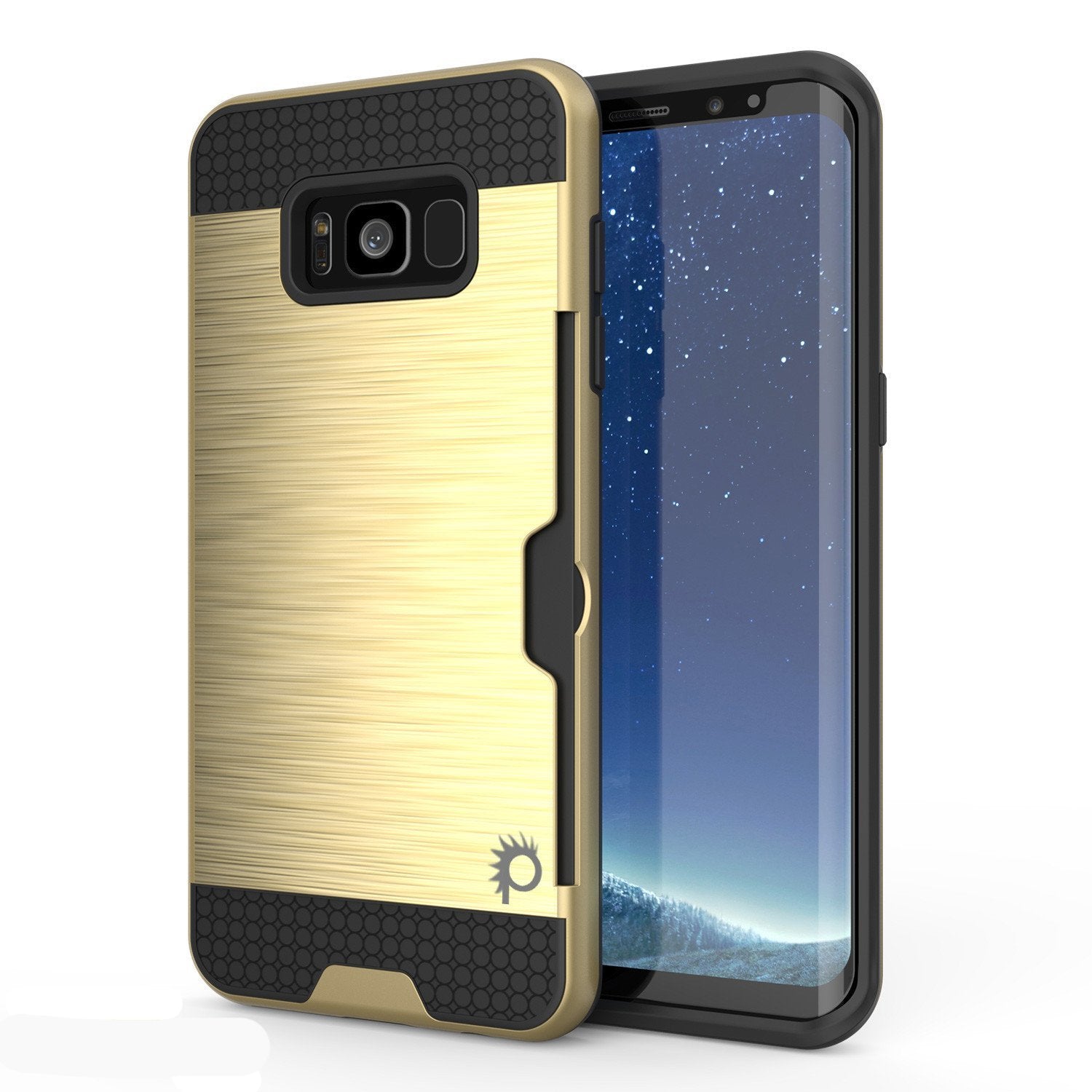 Capa Galaxy S8 Plus, PUNKcase [Série SLOT] [Ajuste Slim] Capa de Armadura de Duas Camadas com Sistema Anti-Choque Integrado, Slot de Cartão de Crédito [Dourado]