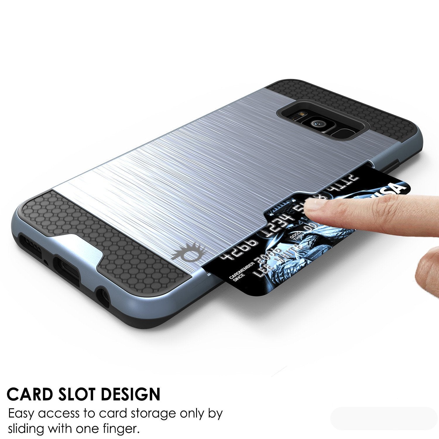 Galaxy S8 Plus Case, PUNKcase [SLOT Series] [Slim Fit] Dual-Layer Armor Cover w/Integrated Anti-Shock System, Credit Card Slot [Navy] (Color in image: White)