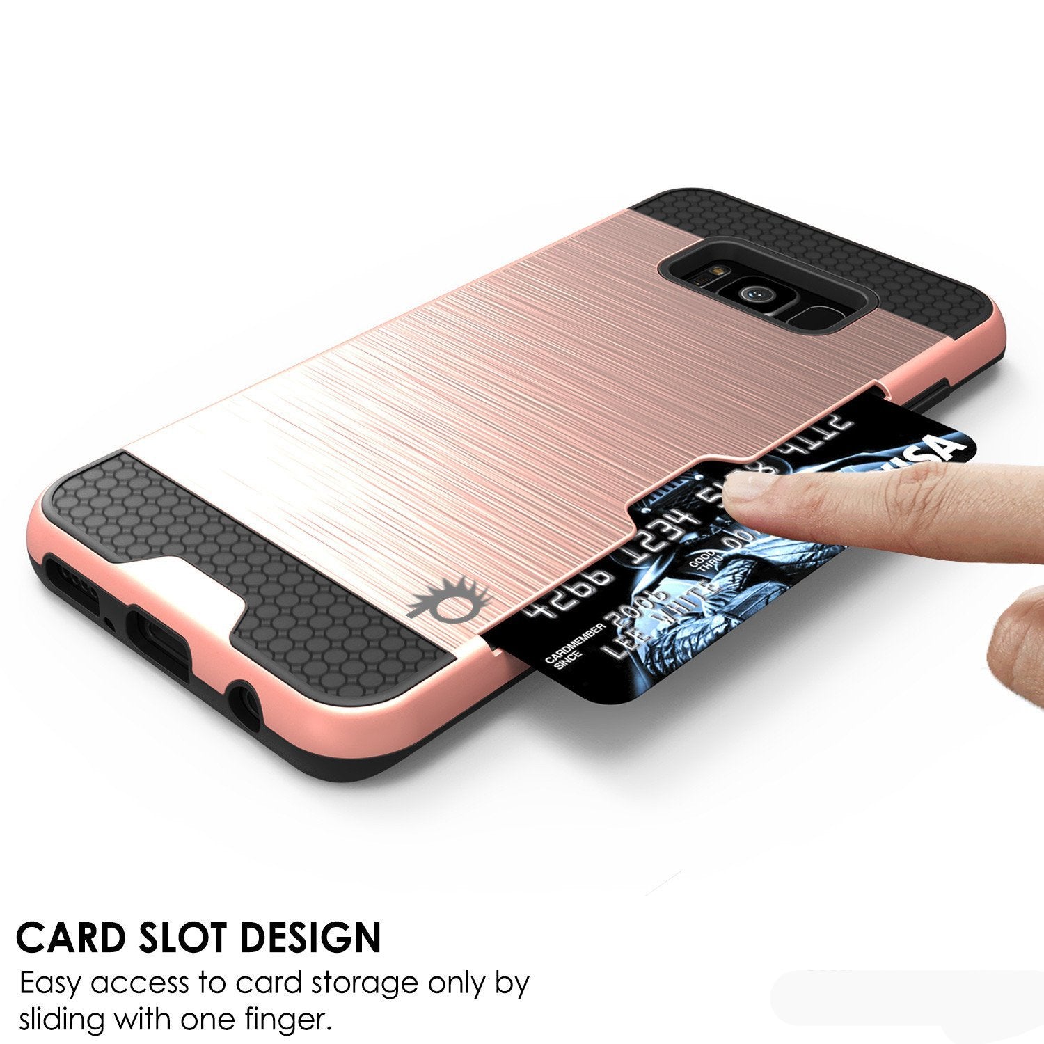Galaxy S8 Plus Case, PUNKcase [SLOT Series] [Slim Fit] Dual-Layer Armor Cover w/Integrated Anti-Shock System, Credit Card Slot [Rose Gold] (Color in image: White)