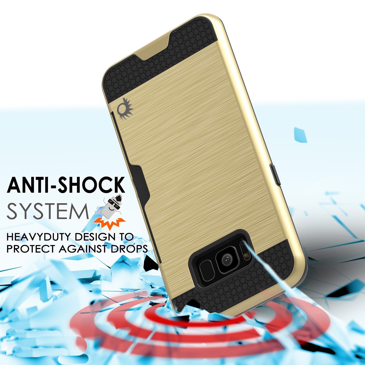 Galaxy S8 Plus Case, PUNKcase [SLOT Series] [Slim Fit] Dual-Layer Armor Cover w/Integrated Anti-Shock System, Credit Card Slot [Gold] (Color in image: Black)
