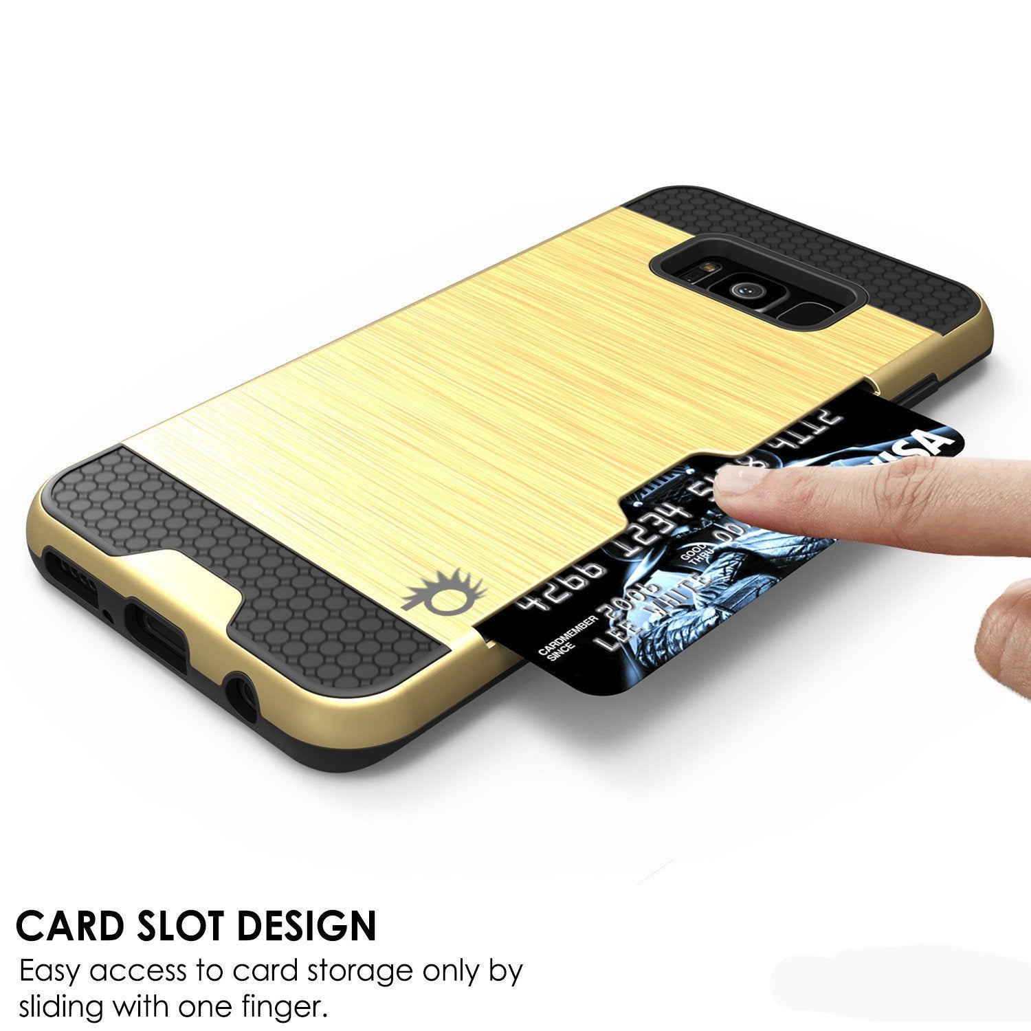 Galaxy S8 Plus Case, PUNKcase [SLOT Series] [Slim Fit] Dual-Layer Armor Cover w/Integrated Anti-Shock System, Credit Card Slot [Gold] (Color in image: White)