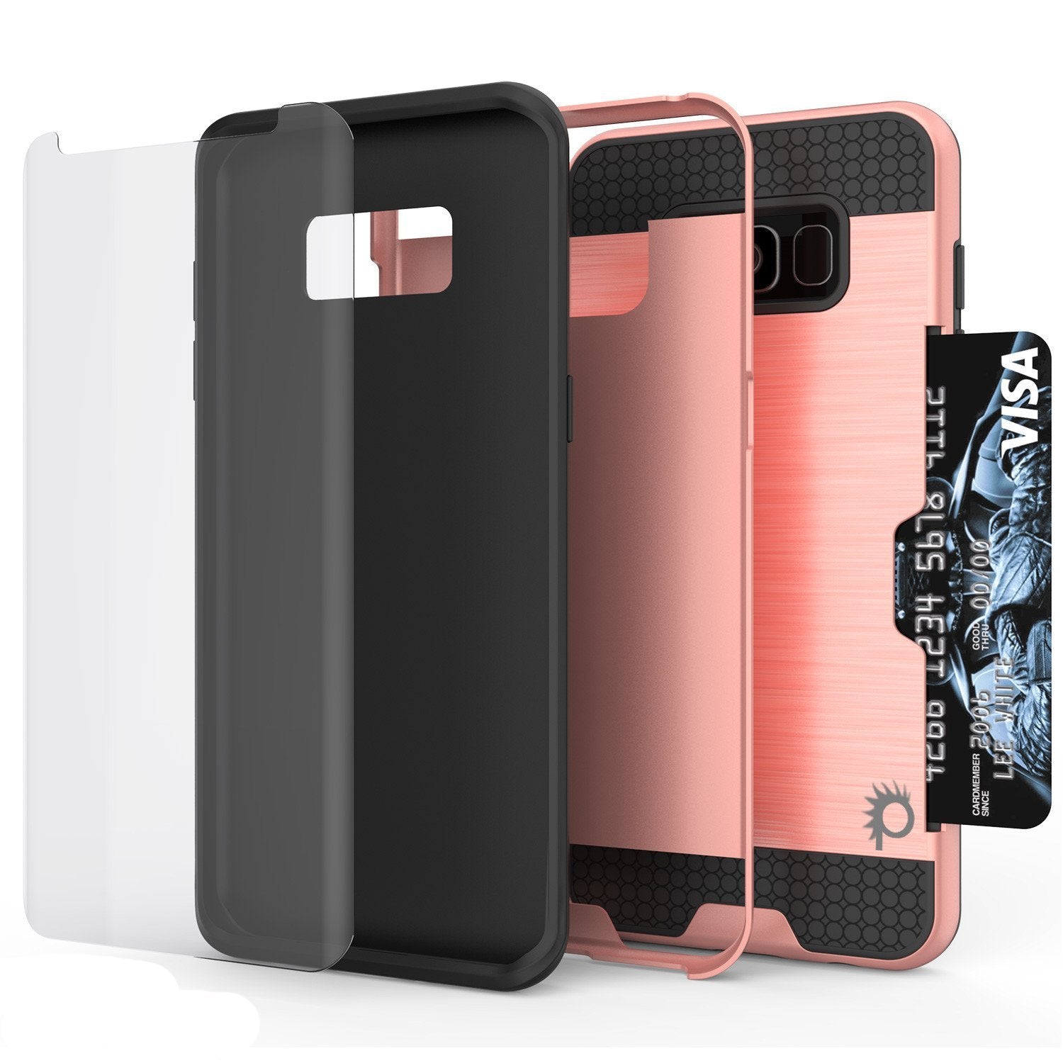 Galaxy S8 Plus Case, PUNKcase [SLOT Series] [Slim Fit] Dual-Layer Armor Cover w/Integrated Anti-Shock System, Credit Card Slot [Rose Gold] (Color in image: Silver)