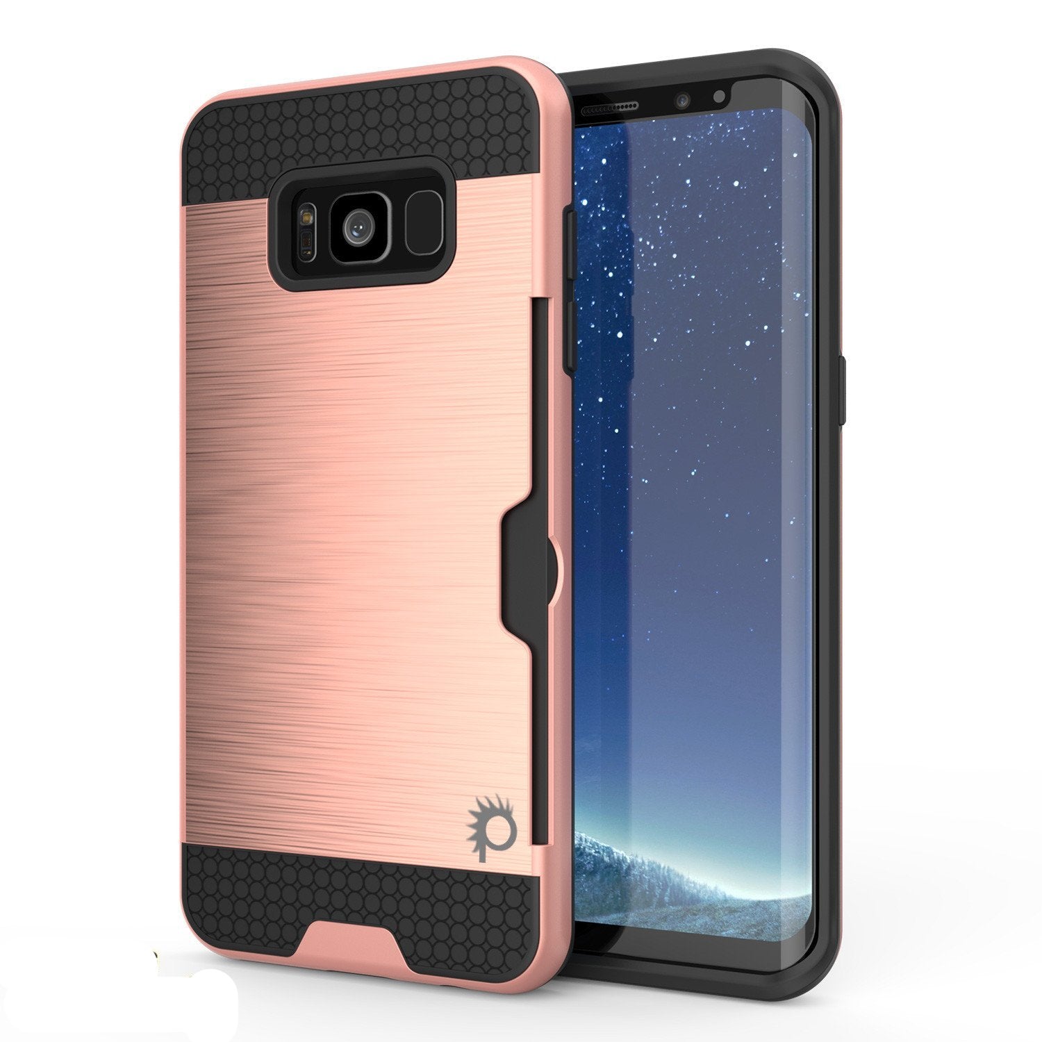 Capa Galaxy S8 Plus, PUNKcase [Série SLOT] [Ajuste Ajustável] Capa de Armadura de Duas Camadas com Sistema Anti-Choque Integrado, Slot para Cartão de Crédito [Ouro Rosa]
