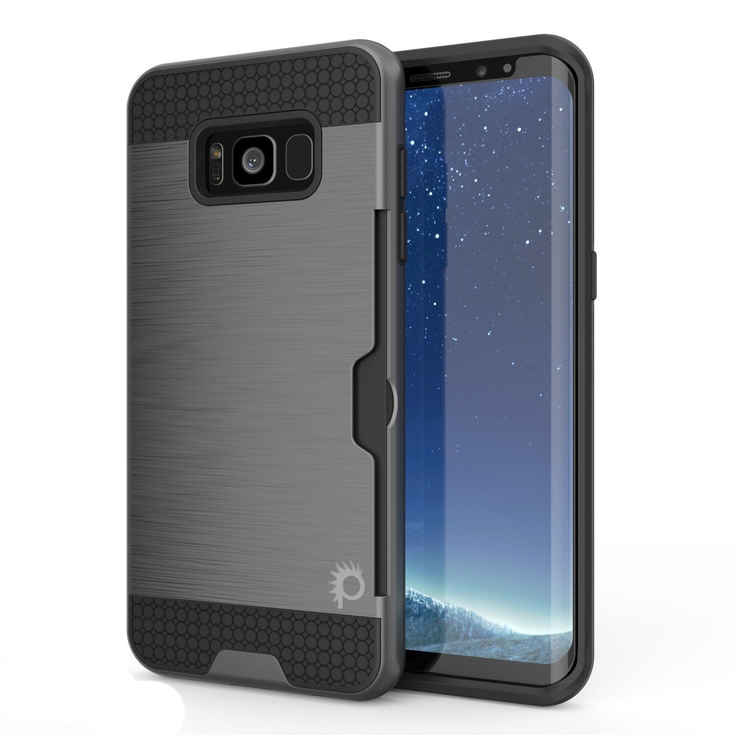 Capa Galaxy S8 Plus, PUNKcase [Série SLOT] [Ajuste Slim] Capa de Armadura de Duas Camadas com Sistema Anti-Choque Integrado, Slot para Cartão de Crédito [Cinza]