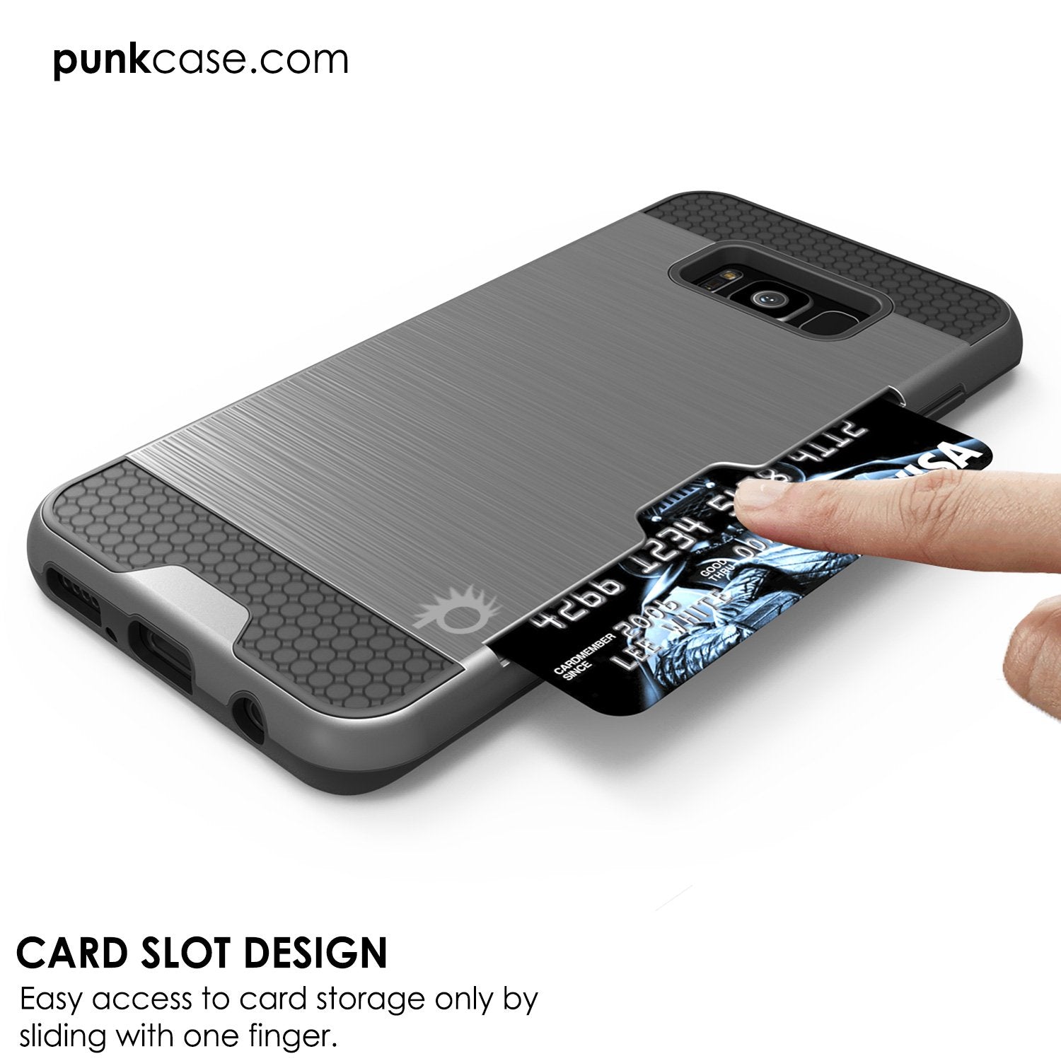 Galaxy S8 Plus Case, PUNKcase [SLOT Series] [Slim Fit] Dual-Layer Armor Cover w/Integrated Anti-Shock System, Credit Card Slot [Grey] (Color in image: White)