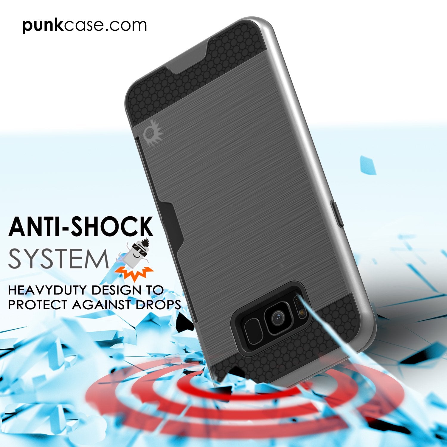 Galaxy S8 Plus Case, PUNKcase [SLOT Series] [Slim Fit] Dual-Layer Armor Cover w/Integrated Anti-Shock System, Credit Card Slot [Grey] (Color in image: Gold)