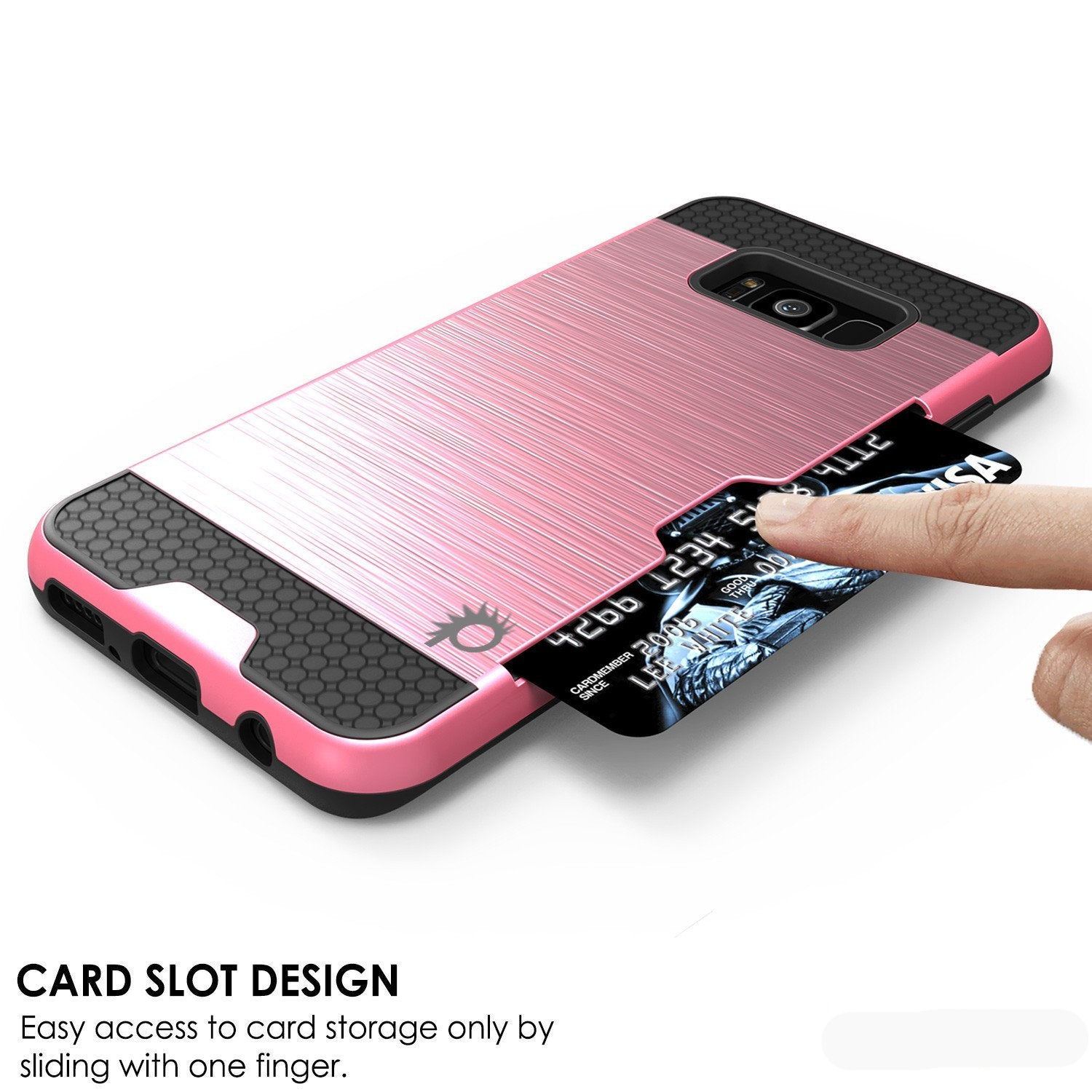 Galaxy S8 Plus Case, PUNKcase [SLOT Series] [Slim Fit] Dual-Layer Armor Cover w/Integrated Anti-Shock System, Credit Card Slot [Pink] (Color in image: White)