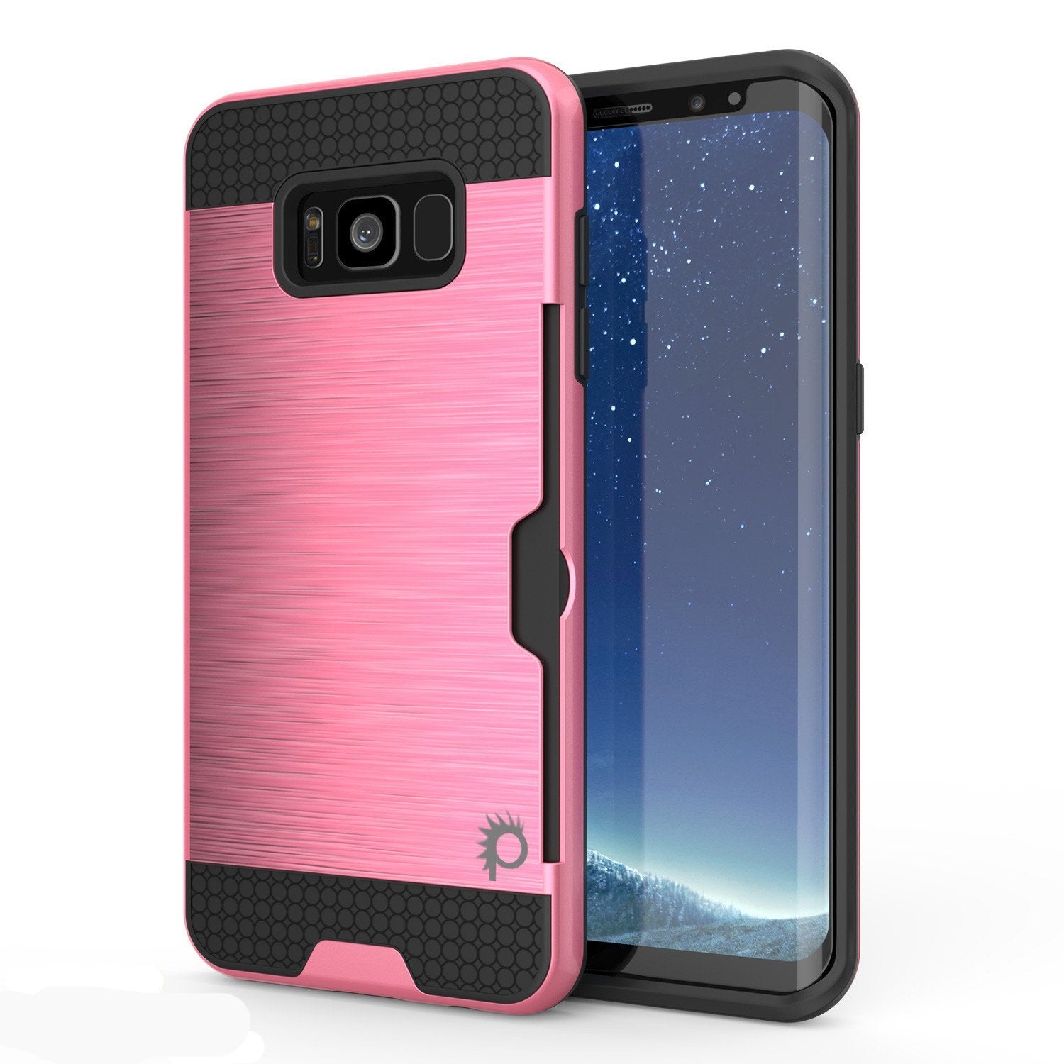Capa Galaxy S8 Plus, PUNKcase [Série SLOT] [Ajuste Slim] Capa de Armadura de Dupla Camada com Sistema Anti-Choque Integrado, Slot para Cartão de Crédito [Rosa]