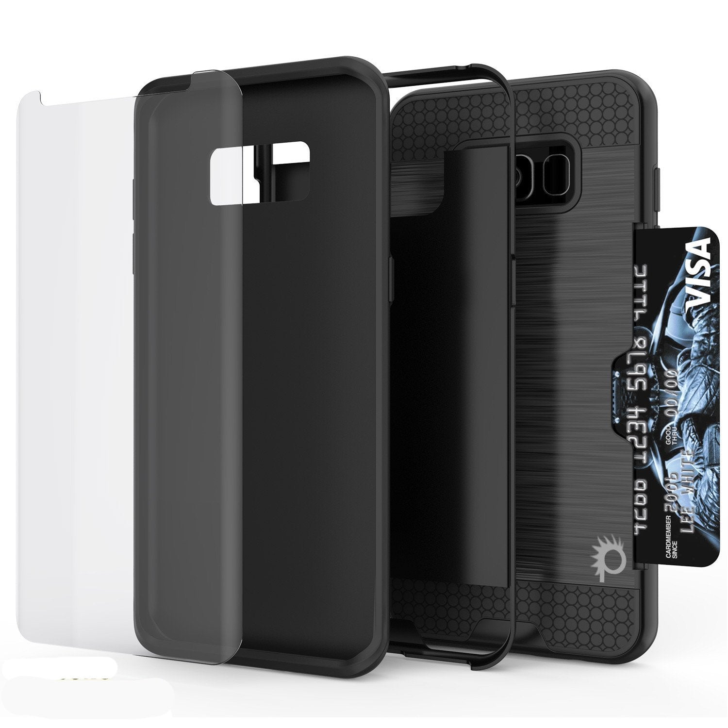 Galaxy S8 Plus Case, PUNKcase [SLOT Series] [Slim Fit] Dual-Layer Armor Cover w/Integrated Anti-Shock System, Credit Card Slot [Black] (Color in image: Silver)