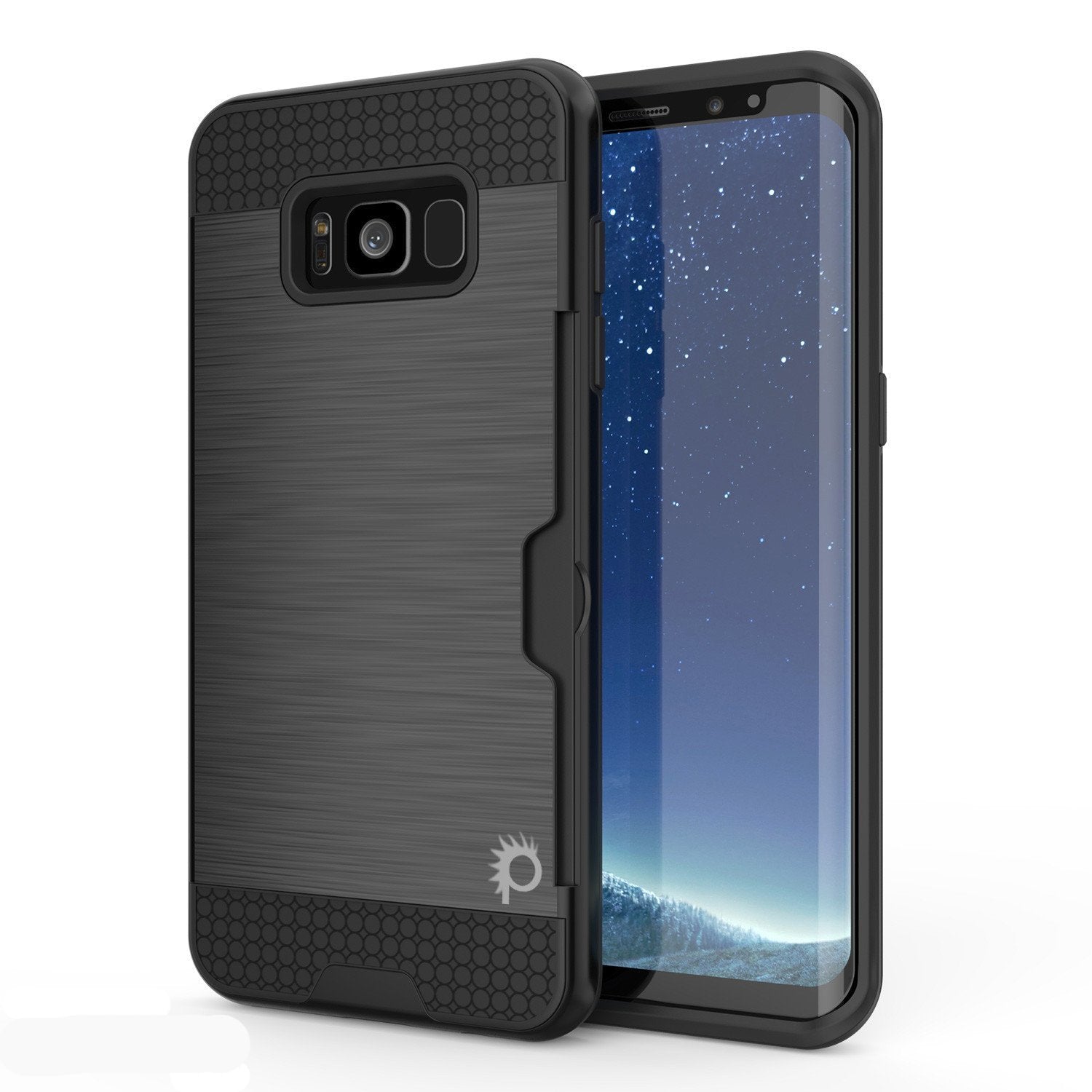 Capa Galaxy S8 Plus, PUNKcase [Série SLOT] [Ajuste Slim] Capa de Armadura de Dupla Camada com Sistema Anti-choque Integrado, Slot para Cartão de Crédito [Preto]