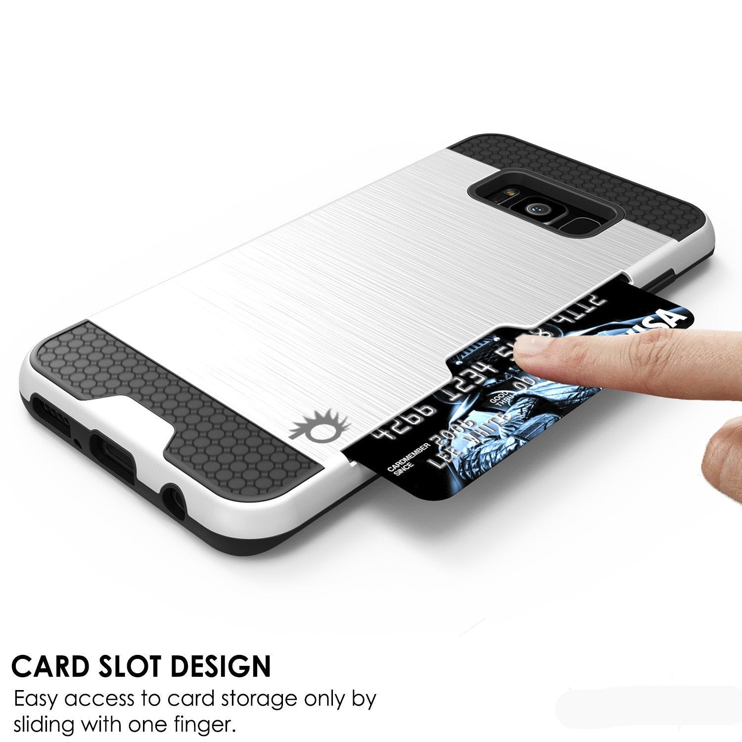 Galaxy S8 Plus Case, PUNKcase [SLOT Series] [Slim Fit] Dual-Layer Armor Cover w/Integrated Anti-Shock System, Credit Card Slot [White] (Color in image: Black)