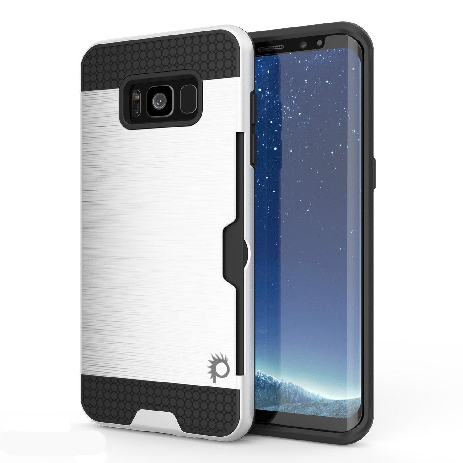 Capa Galaxy S8 Plus, PUNKcase [Série SLOT] [Ajuste Slim] Capa de Armadura de Dupla Camada com Sistema Anti-Choque Integrado, Slot para Cartão de Crédito [Branco]