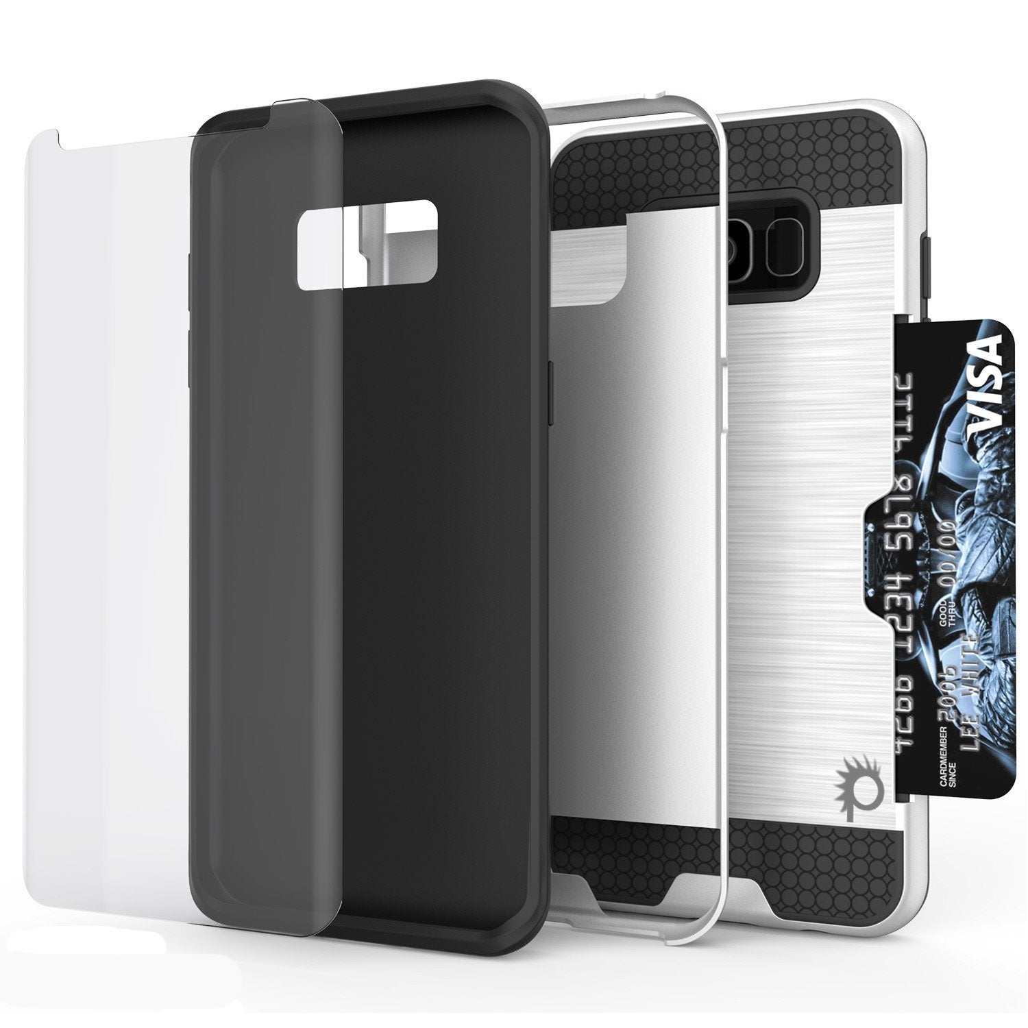 Galaxy S8 Plus Case, PUNKcase [SLOT Series] [Slim Fit] Dual-Layer Armor Cover w/Integrated Anti-Shock System, Credit Card Slot [White] (Color in image: Silver)