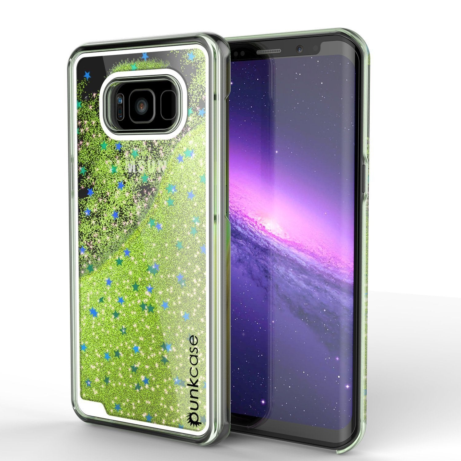 Capa Galaxy S8, Punkcase [Série Líquida] Capa Protetora de Camada Dupla com Glitter Flutuante + Protetor de Tela PunkShield [Verde Claro]