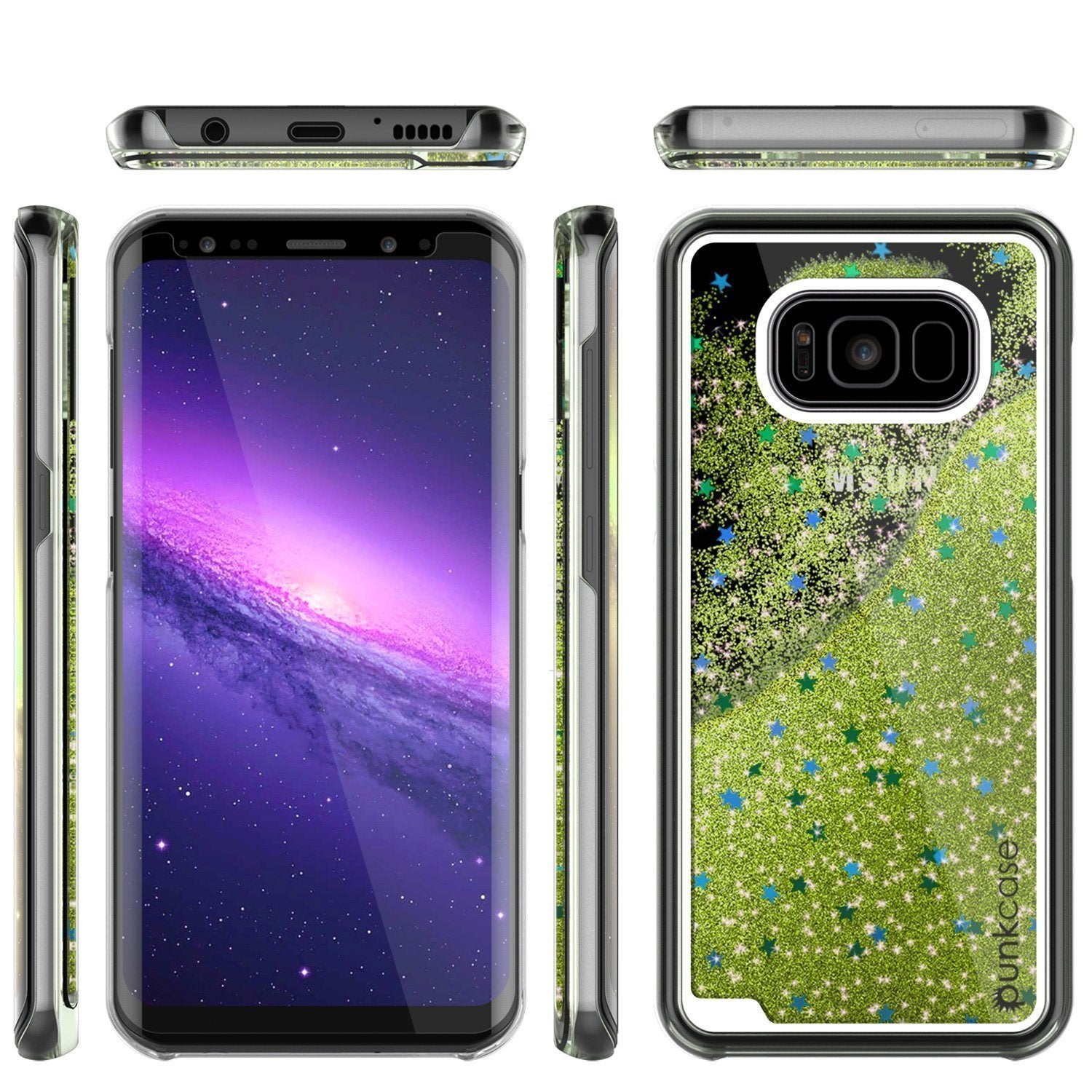 Galaxy S8 Case, Punkcase [Liquid Series] Protective Dual Layer Floating Glitter Cover + PunkShield Screen Protector [Light Green] (Color in image: Purple)
