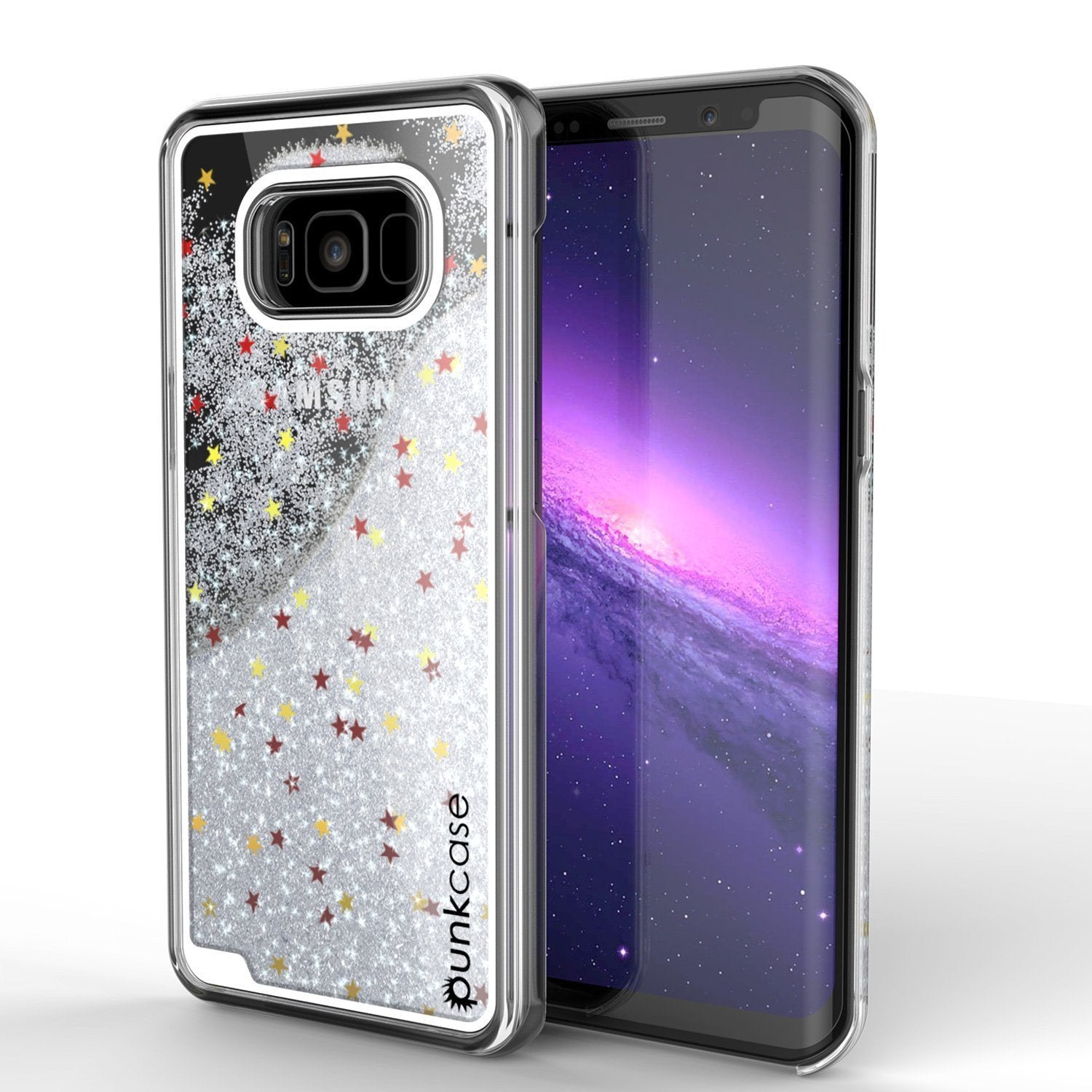 Capa Galaxy S8, Punkcase [Série Líquida] Protetora de Dupla Camada com Glitter Flutuante + Protetor de Tela PunkShield [Prata]
